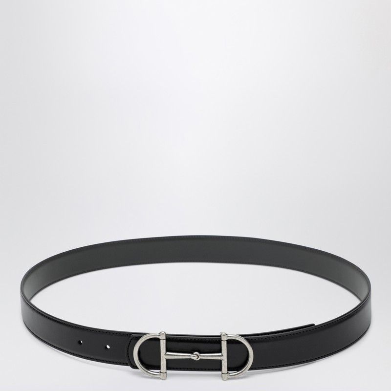 Gucci Reversible Black/Dark Grey Leather Belt With Horsebit Buckle
