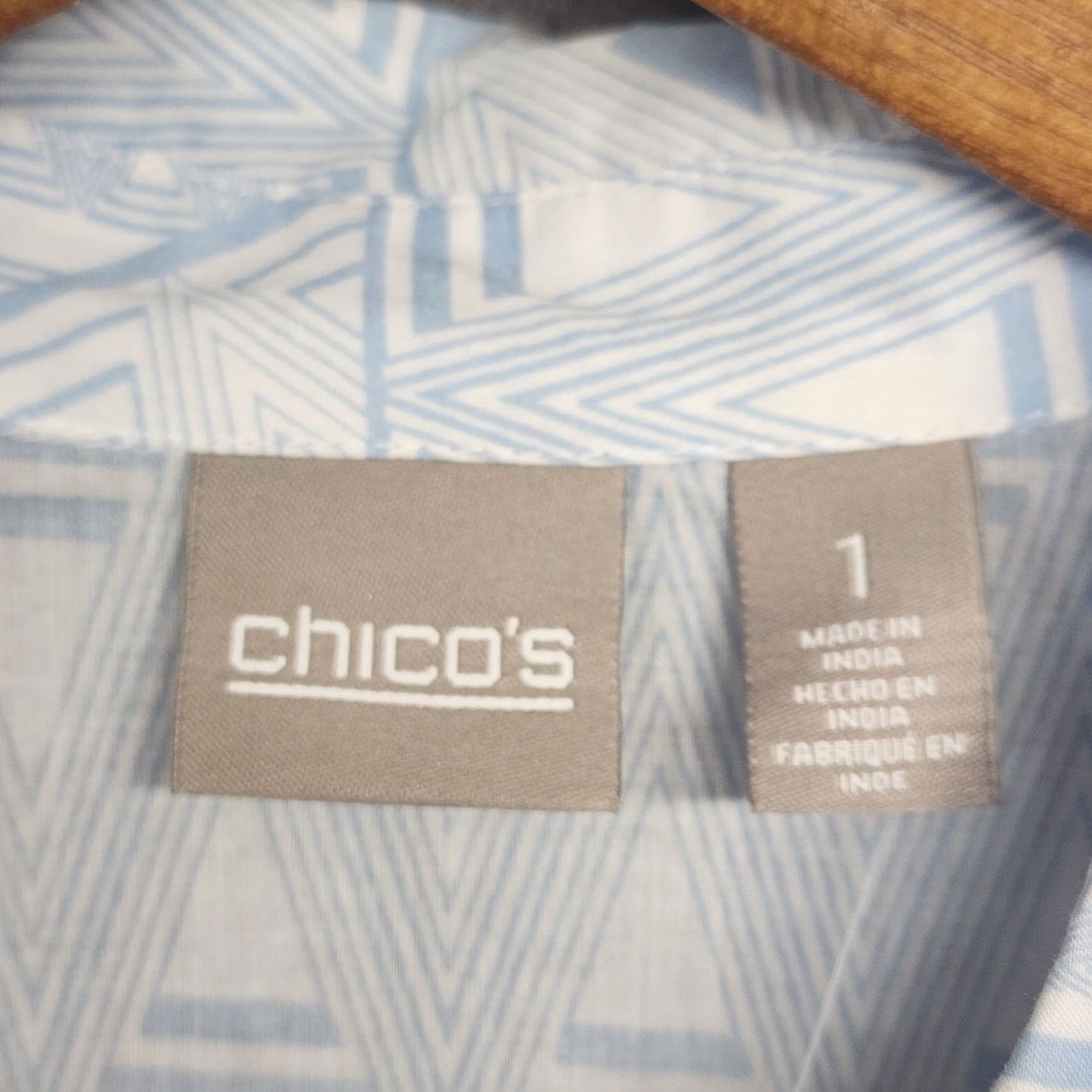Vintage Chicos Shirt Womens 1 Medium Blue Geometric Print Button Front 3/4 Sleeve NEW Size M / US 6-8 / IT 42-44 - 3 Thumbnail