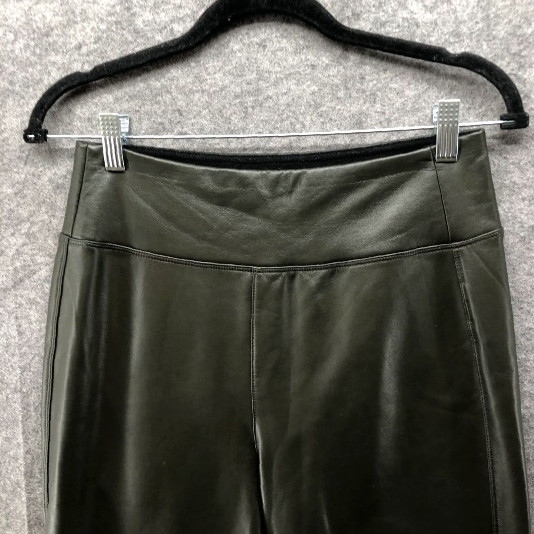 Gap VINTAGE Gap High Rise Faux Leather Leggings Womens S Olive Green Fleece Lined Pants Size 28" / US 6 / IT 42 - 3 Thumbnail