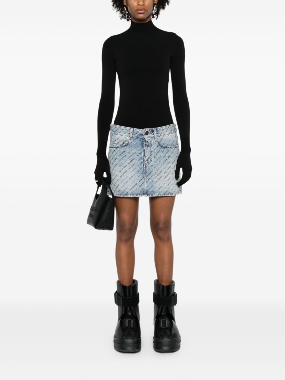Balenciaga o1la1rc1a1025 Stencil Allover Low Waist Mini Skirt in Blue Size 26" / US 2 / IT 38 - 2 Thumbnail