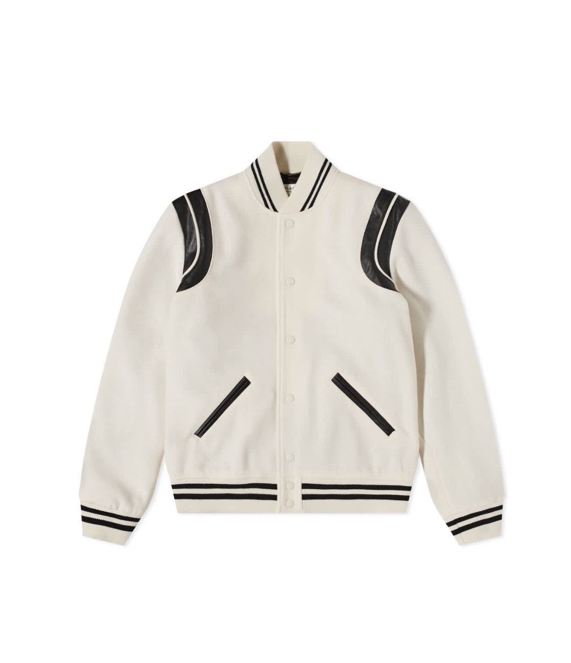 image of Saint Laurent Paris Saint Laurent White Teddy Bomber Jacket 46, Men's (Size Small)