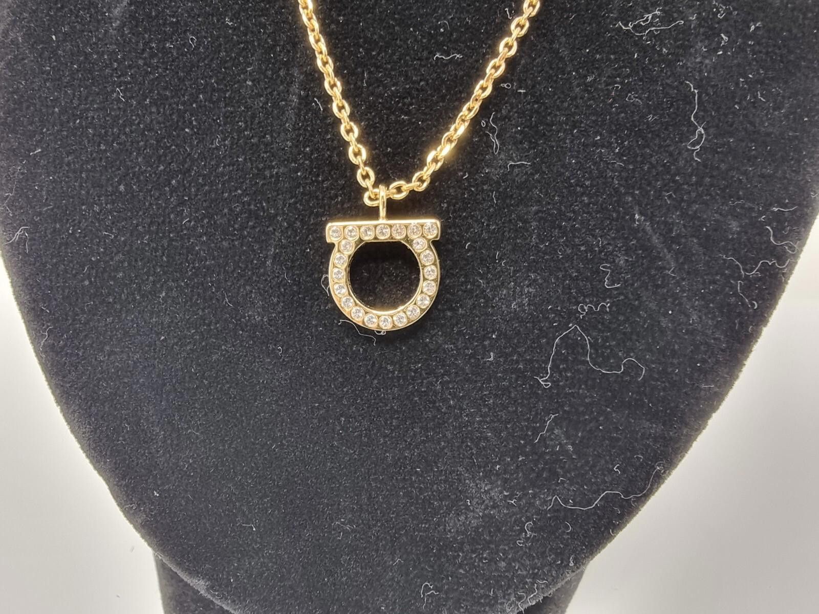 Salvatore Ferragamo SALVATORE FERRAGAMO Gancini Necklace Crystal Gold Pendant Size ONE SIZE - 2 Thumbnail