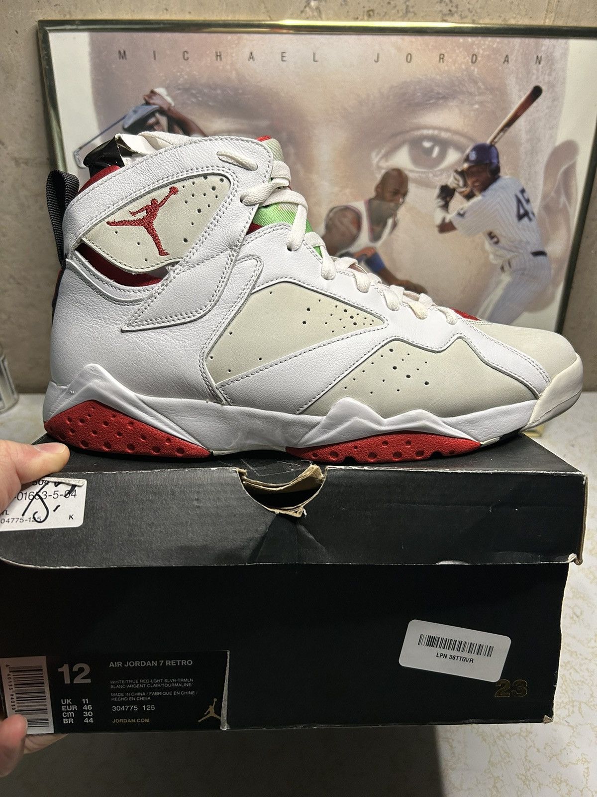 image of Air Jordan 7 Retro Hare Shoes in White, Men's (Size 12)