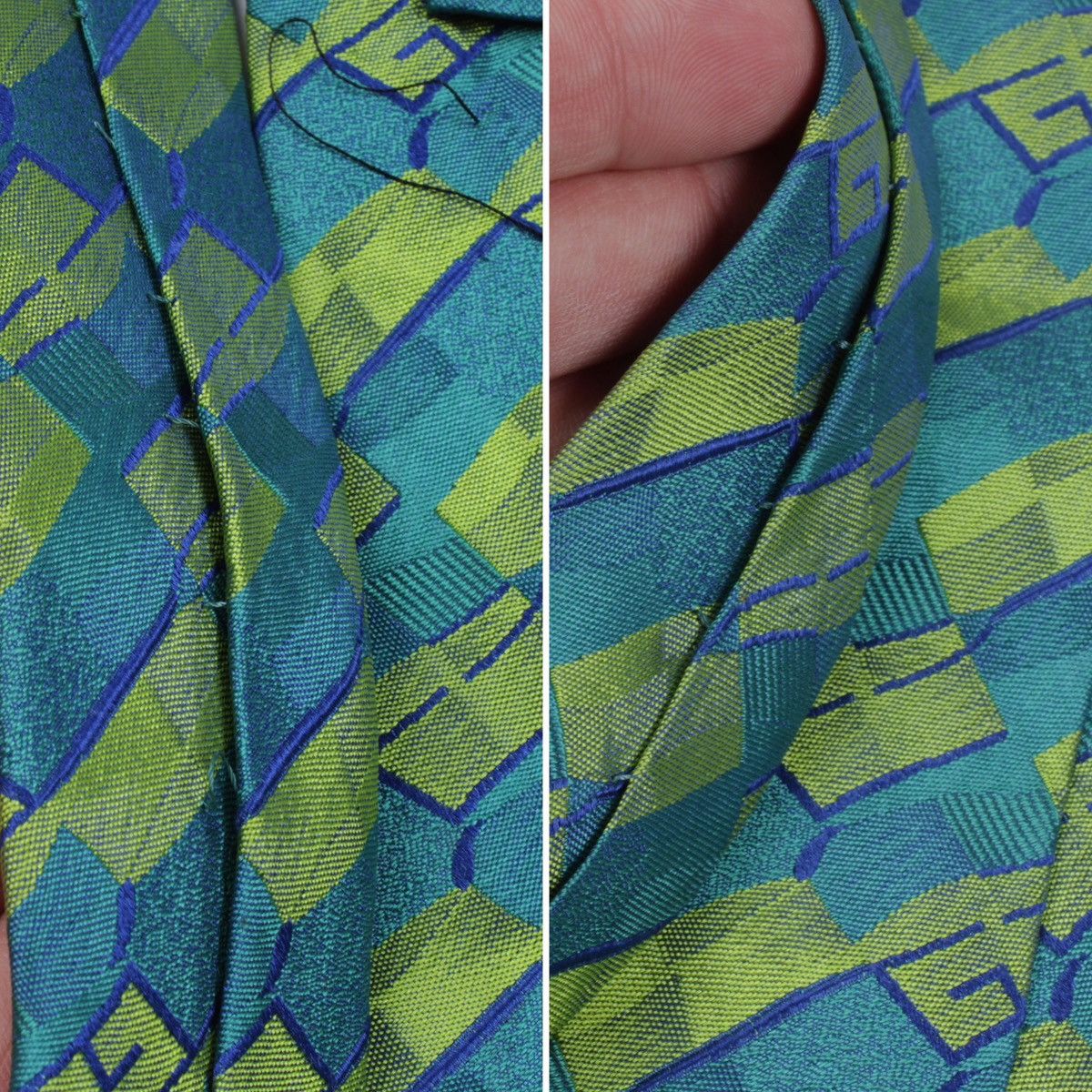 Designer × Gucci × Vintage GUCCI Vintage Geometric Monogram Logo GG Green Silk Tie Size ONE SIZE - 12 Thumbnail