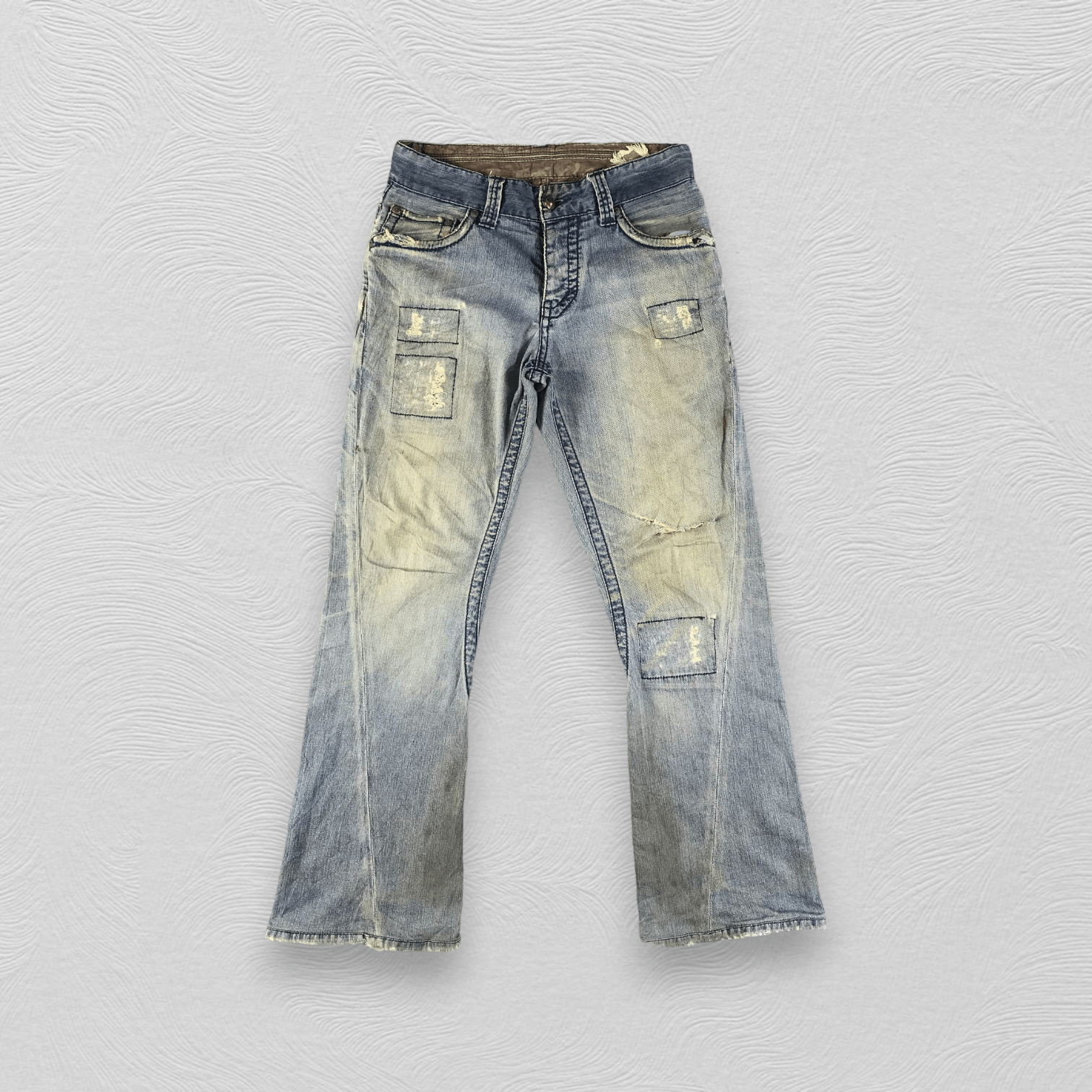 Stitch's Jeans Dirty Blue Distressed Flare Denim KJ1699