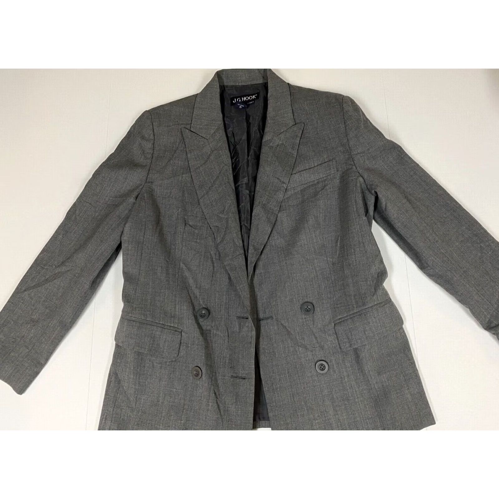 Vintage J.G. Hook Blazer Womens 8 Gray Wool Single-Breasted Notch Lapel Lined Check Modern Winter Size M / US 6-8 / IT 42-44 - 2 Thumbnail