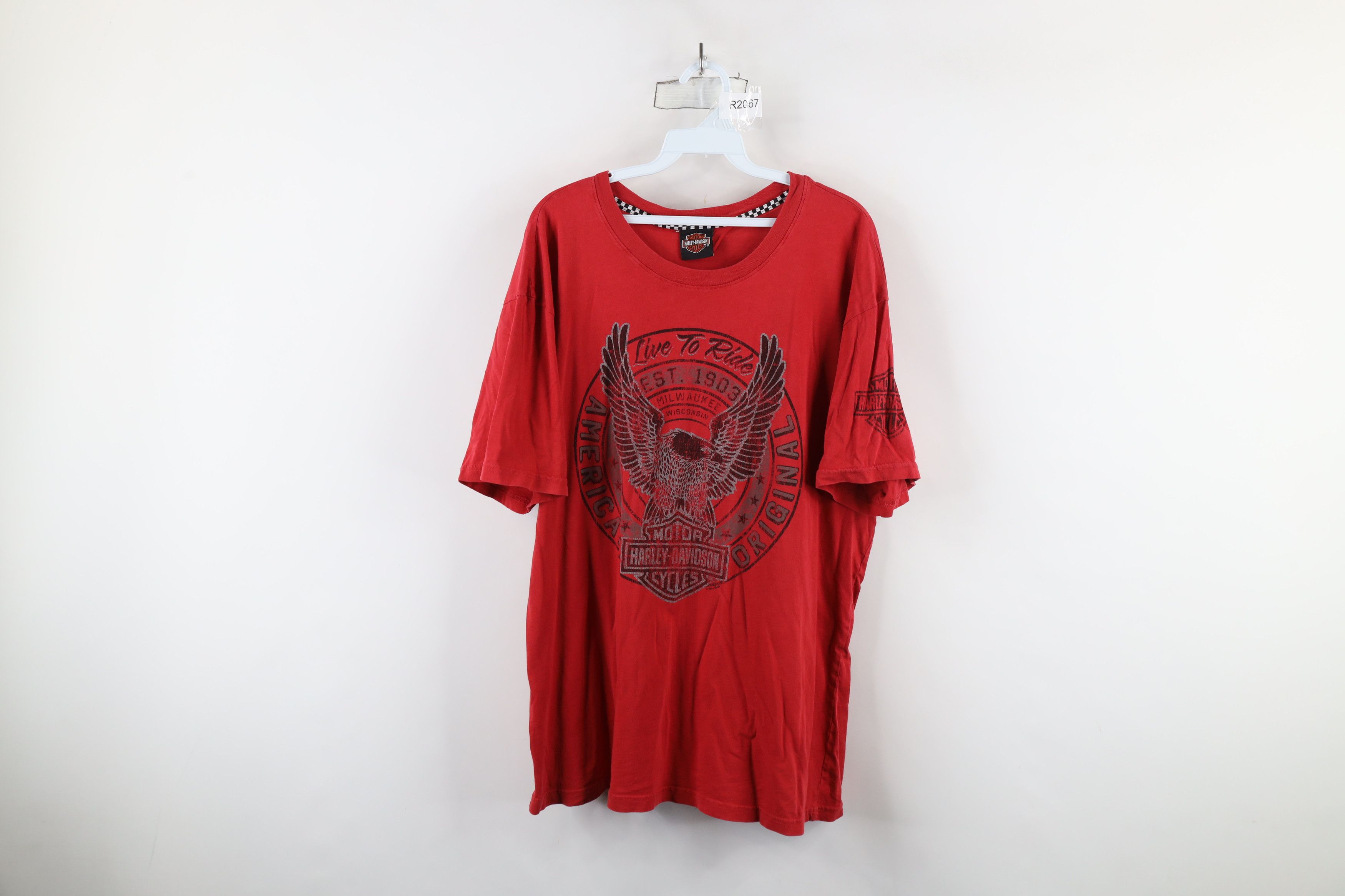 Harley Davidson × Vintage Vintage Y2K Harley Davidson Spell Out Eagle T-Shirt Red Size US XL / EU 56 / 4 - 1 Thumbnail