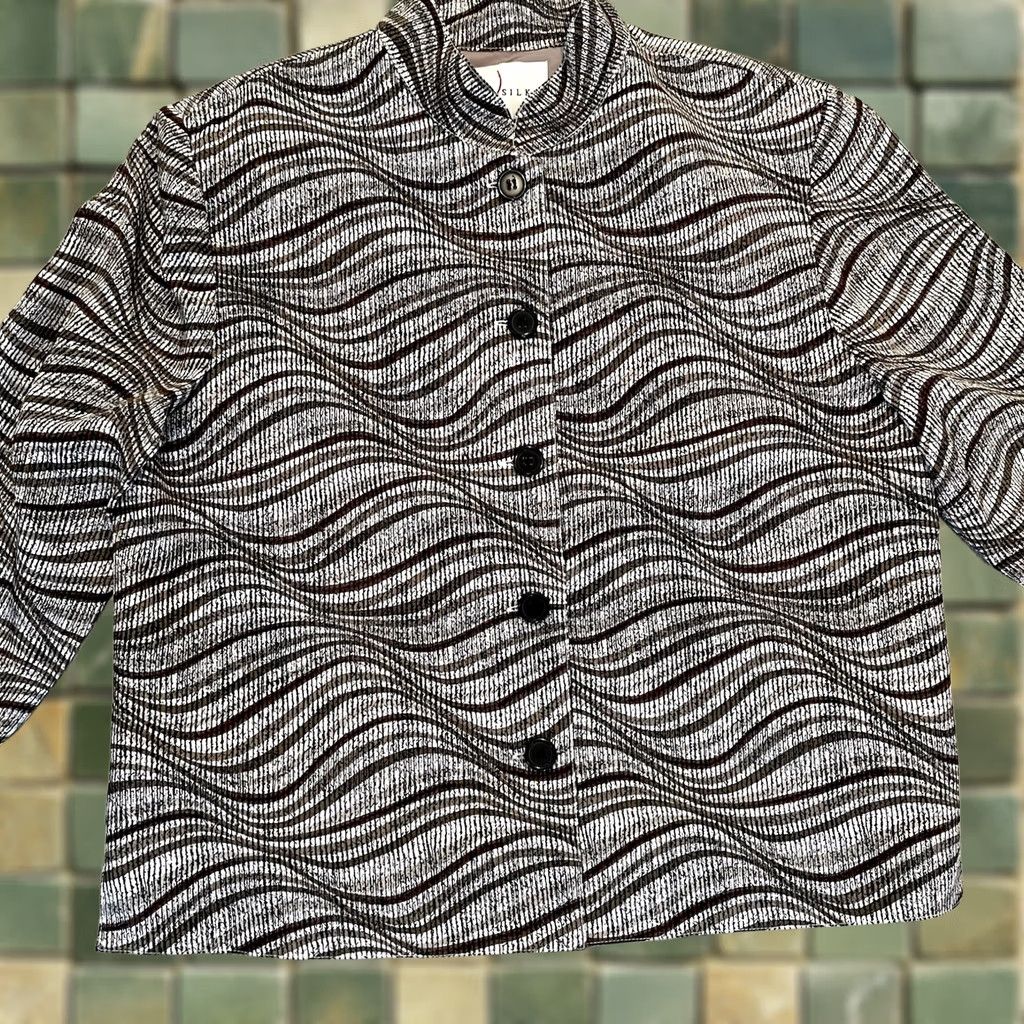 Adrianna Papell VINTAGE Adrianna Papell Safe silk Top size 6 stripes waves blazer Shirt Women Size M / US 6-8 / IT 42-44 - 1 Thumbnail