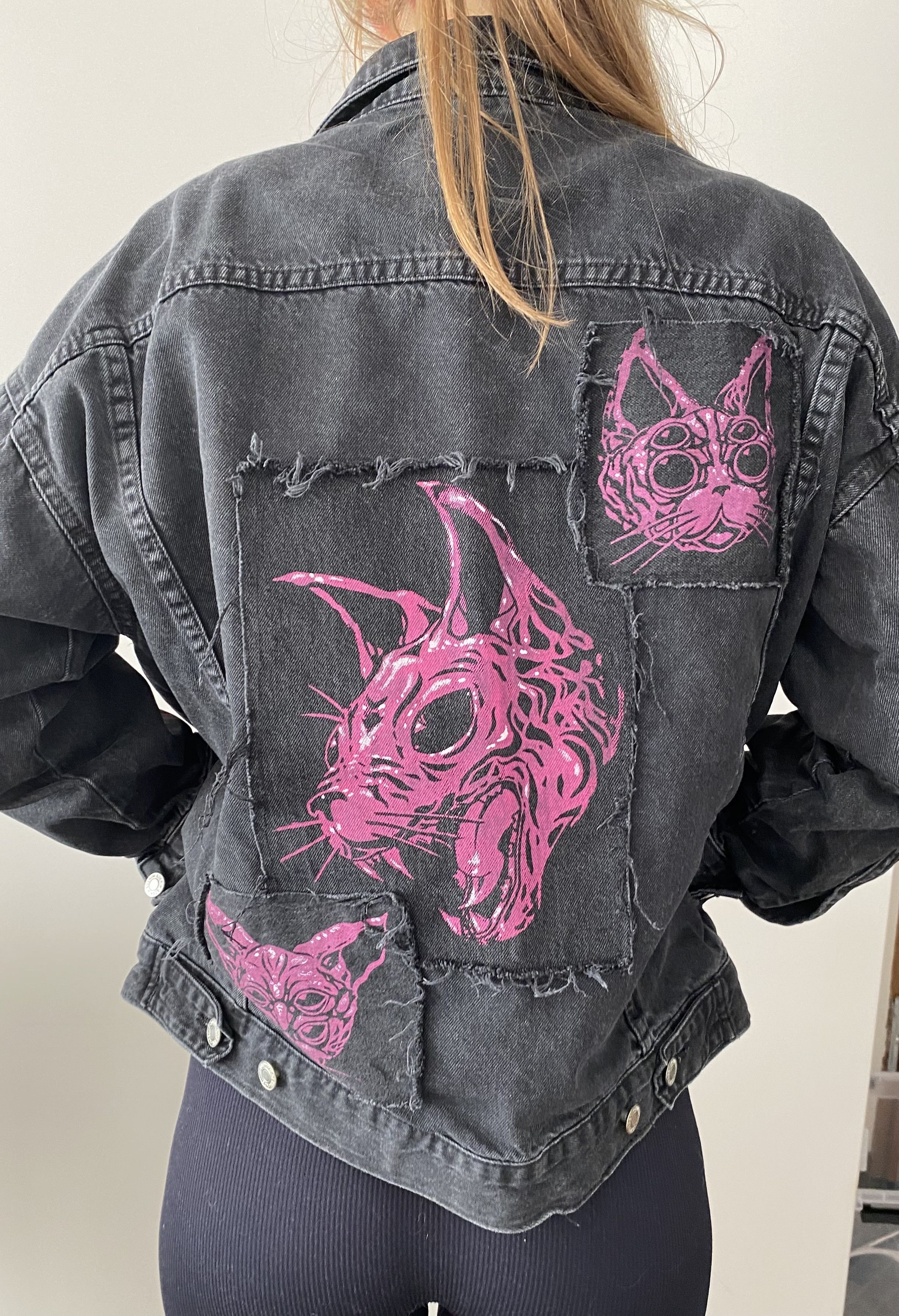 Other Denim jacket with cats / rock punk goth mid season Size S / US 4 / IT 40 - 1 Thumbnail