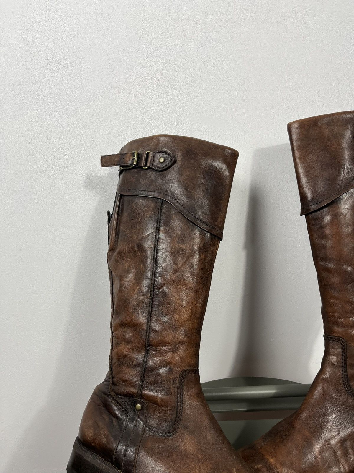 Leather Brown Leather Tall Boots Buckle Strap Zip Closure EU 39 Size US 8.5 / IT 38.5 - 2 Thumbnail