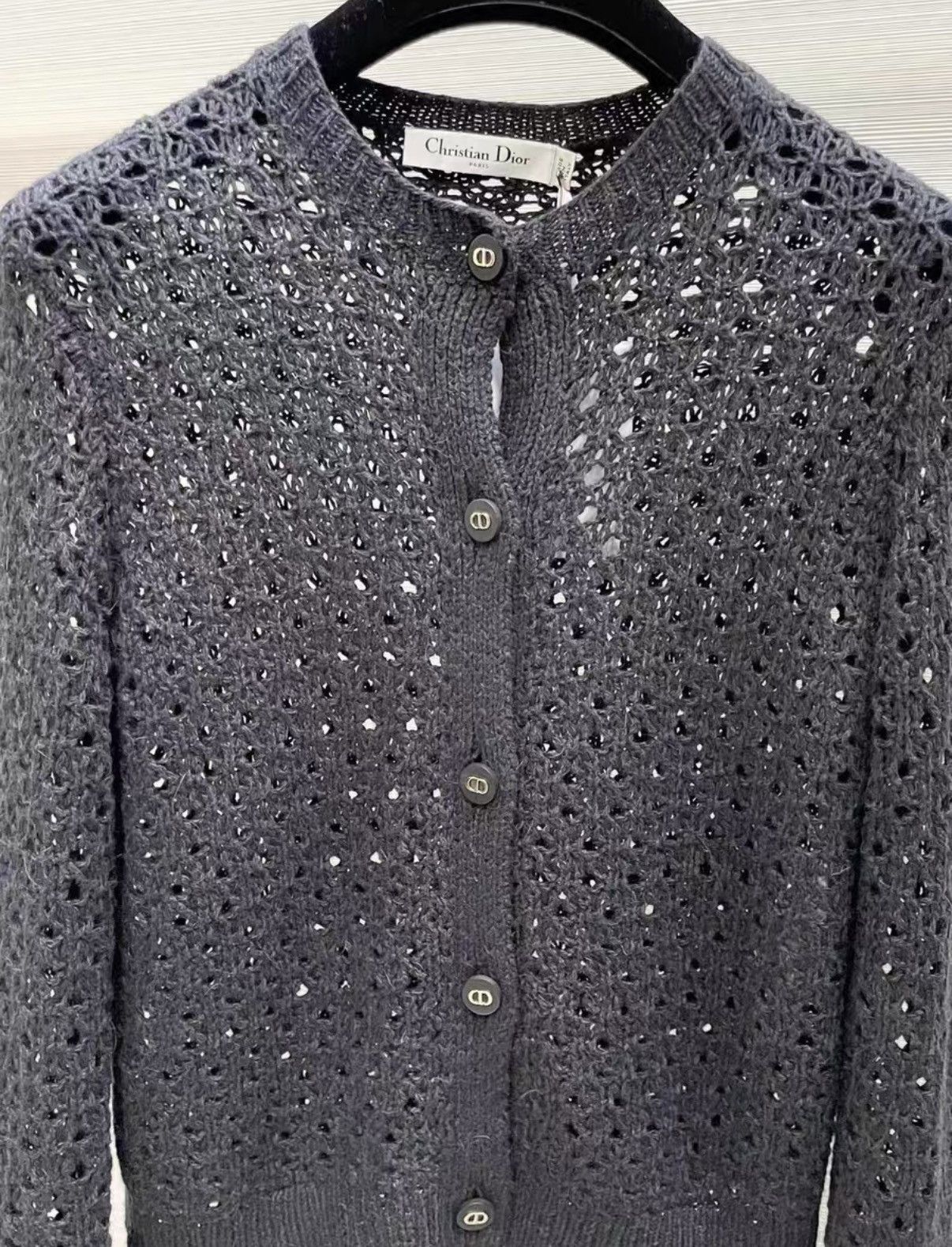 Dior Dior F38 Black Cutout Knit Cardigan Women's Sweater Coat J33 Size XS / US 0-2 / IT 36-38 - 2 Thumbnail