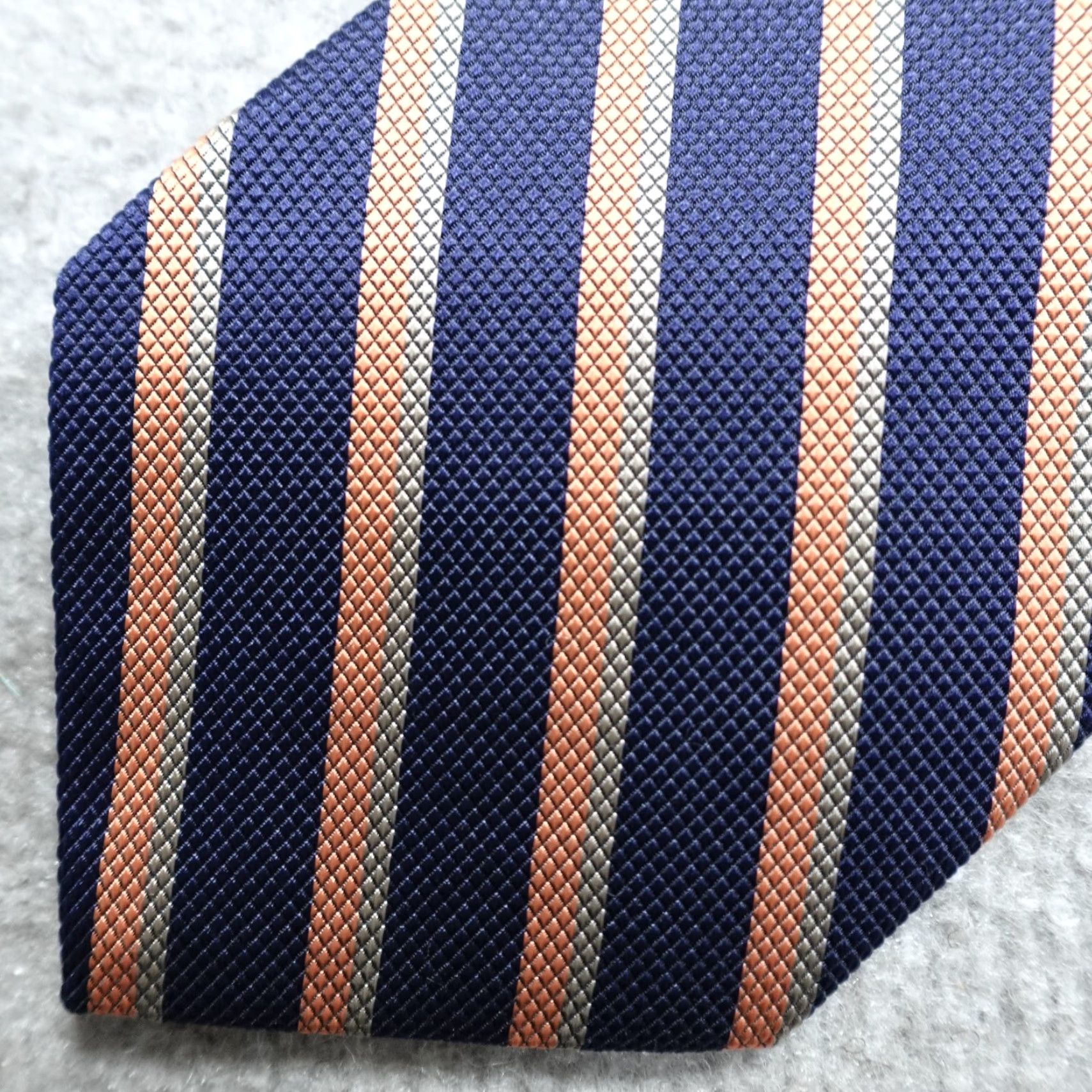 Brooks Brothers VINTAGE Brooks Brothers Tie Blue Orange Silver Striped Repp Regimental USA Silk Men Tie Classic Width Size ONE SIZE - 2 Thumbnail