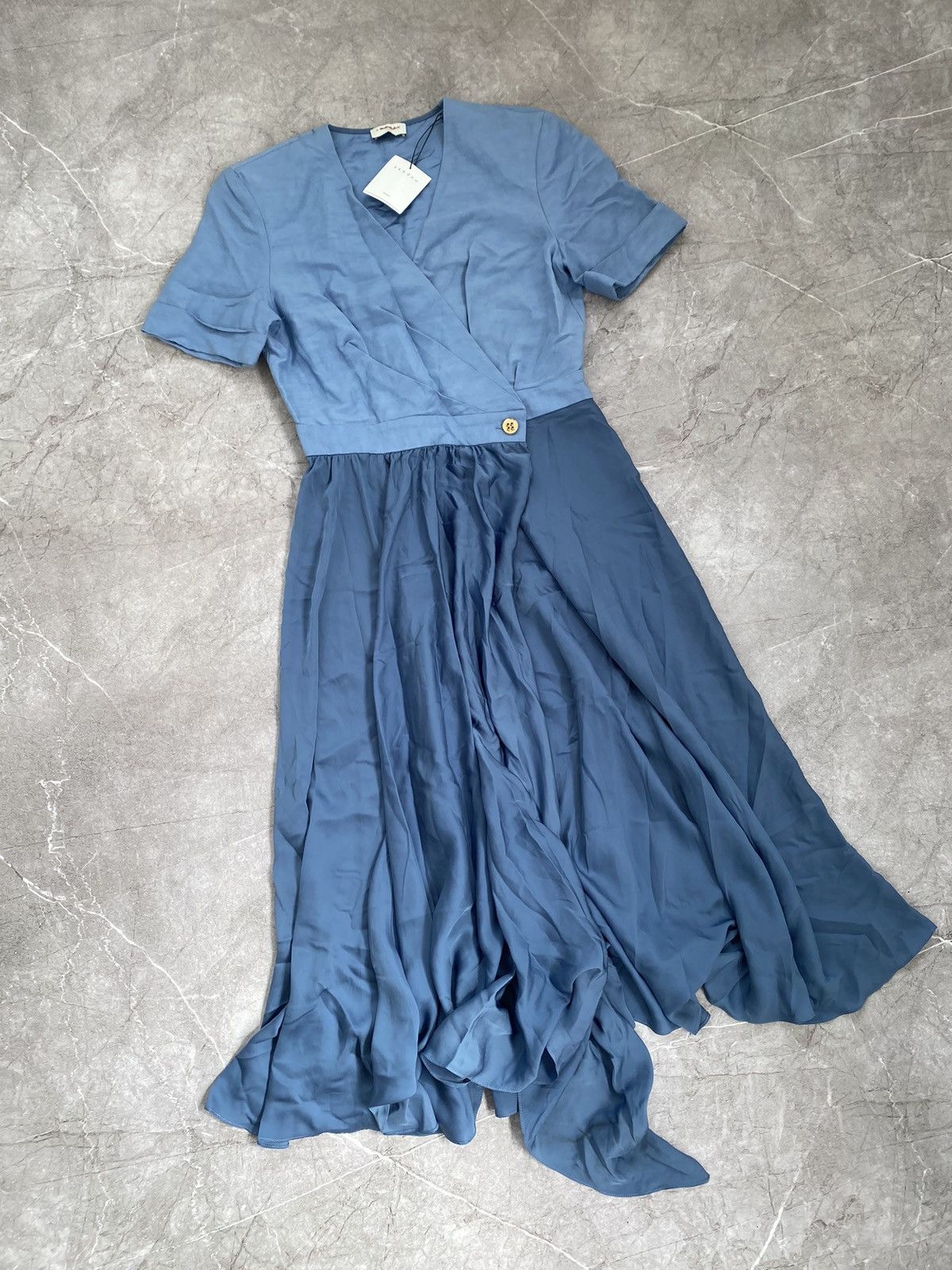 NWT Sandro Paris Blue Wrap Maxi Dress Silk Blend Luxury