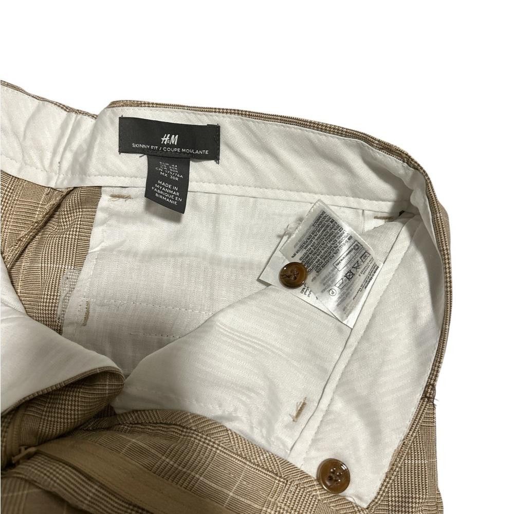 H&M H&M Beige Checked Skinny Fit Trousers Size 30" / US 8 / IT 44 - 4 Thumbnail