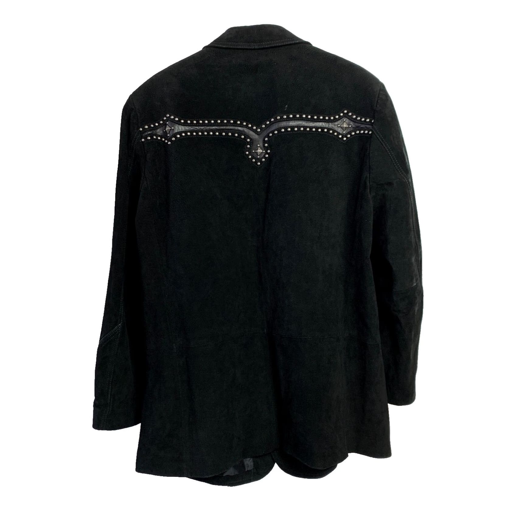 Vintage VINTAGE Cripple Creek Suede Studded Blazer Sport Jacket Mens 2XL Black 1990s Rockabilly Leather Formal Read Flawed Size 48R - 8 Thumbnail