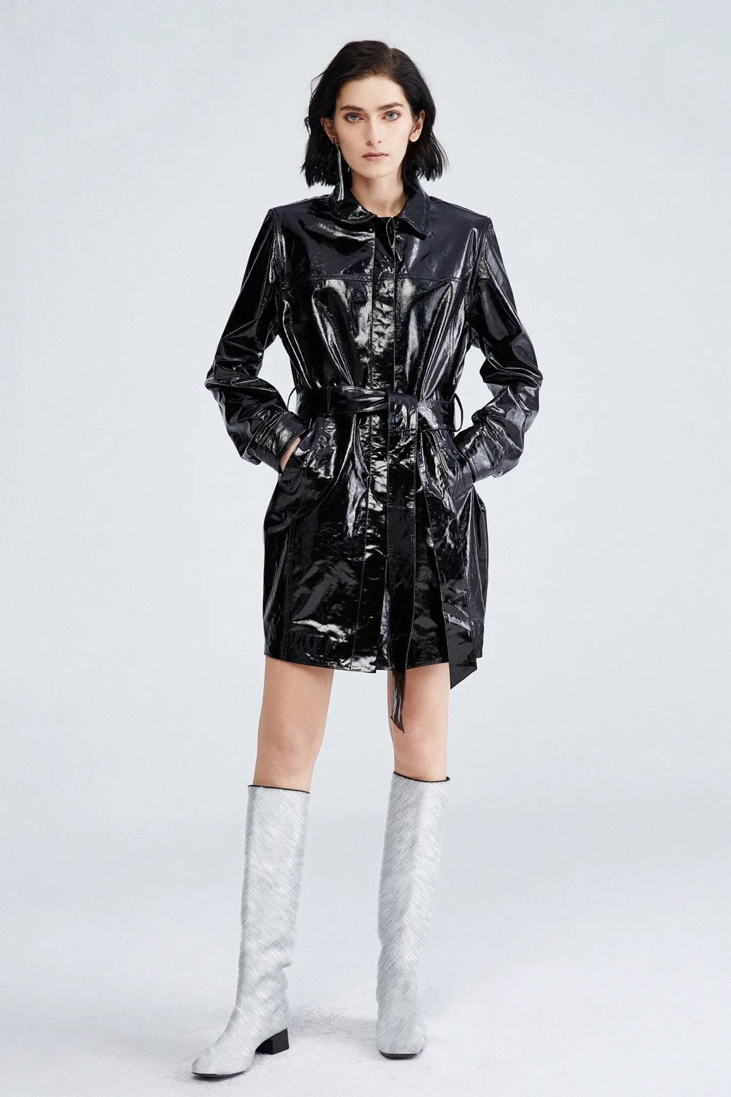image of Elizabeth Sulcer X Miss Sixty Leather Coat Trench in Black, Women's (Size Small)
