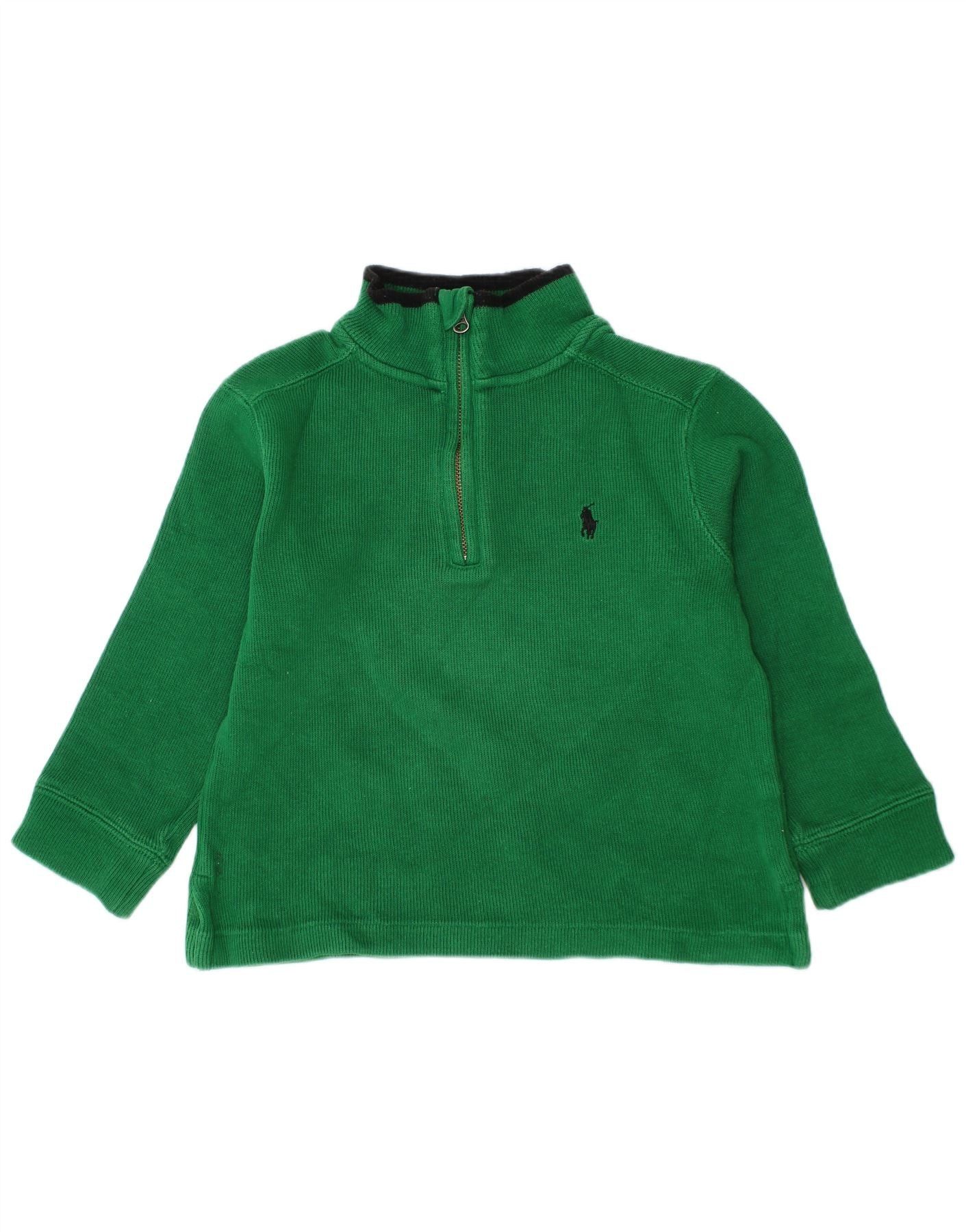 Polo Ralph Lauren Boys Zip Neck Jumper Sweater 2-3 Years Green Cotton Size XXS / US 00 / IT 34 - 1 Thumbnail