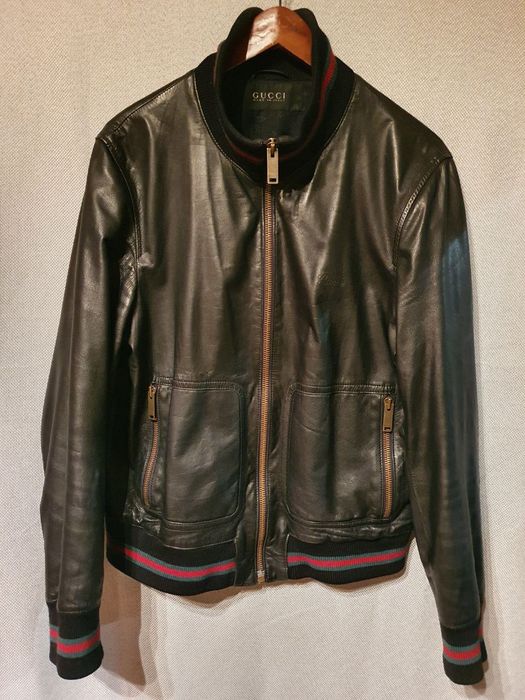 Gucci ICONIC GUCCI web leather bomber jacket Grailed