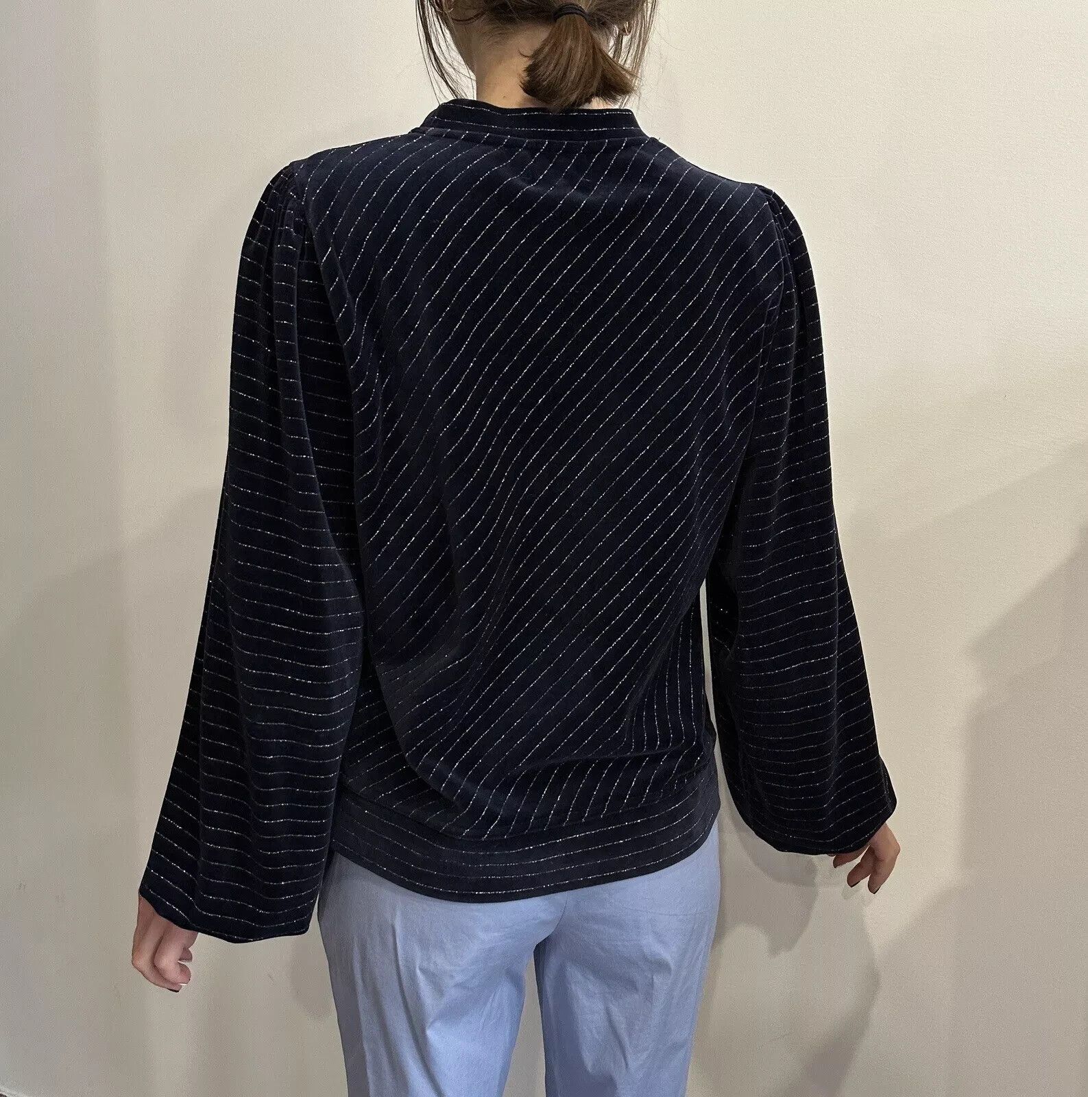 Ganni GANNI Velvet Sequins Pinstriped Metallic Top Longsleeve Size XS / US 0-2 / IT 36-38 - 4 Thumbnail