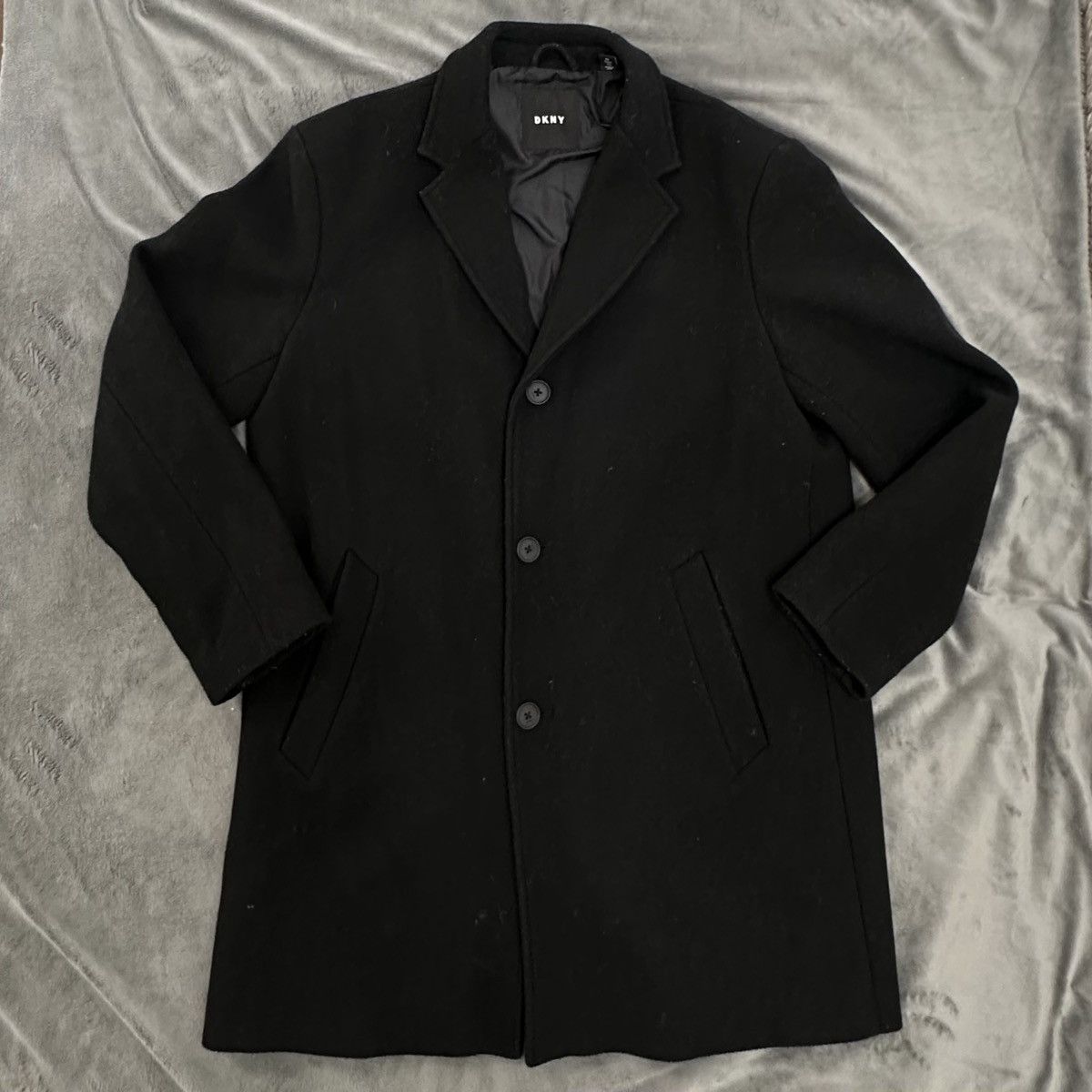 DKNY Wool Black Overcoat