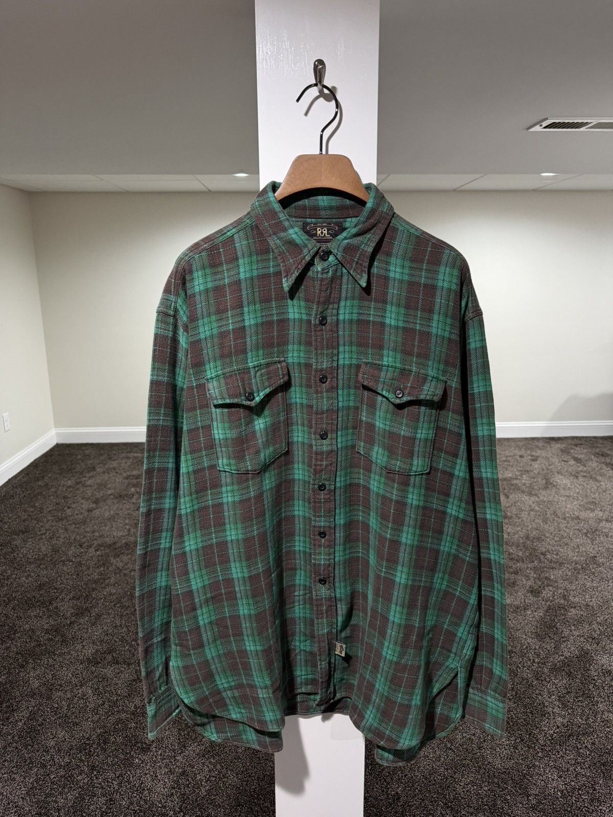 RRL Ralph Lauren RRL Ralph Lauren Vintage 90s Green/Brown Check Flannel Shirt Size US L / EU 52-54 / 3 - 1 Thumbnail