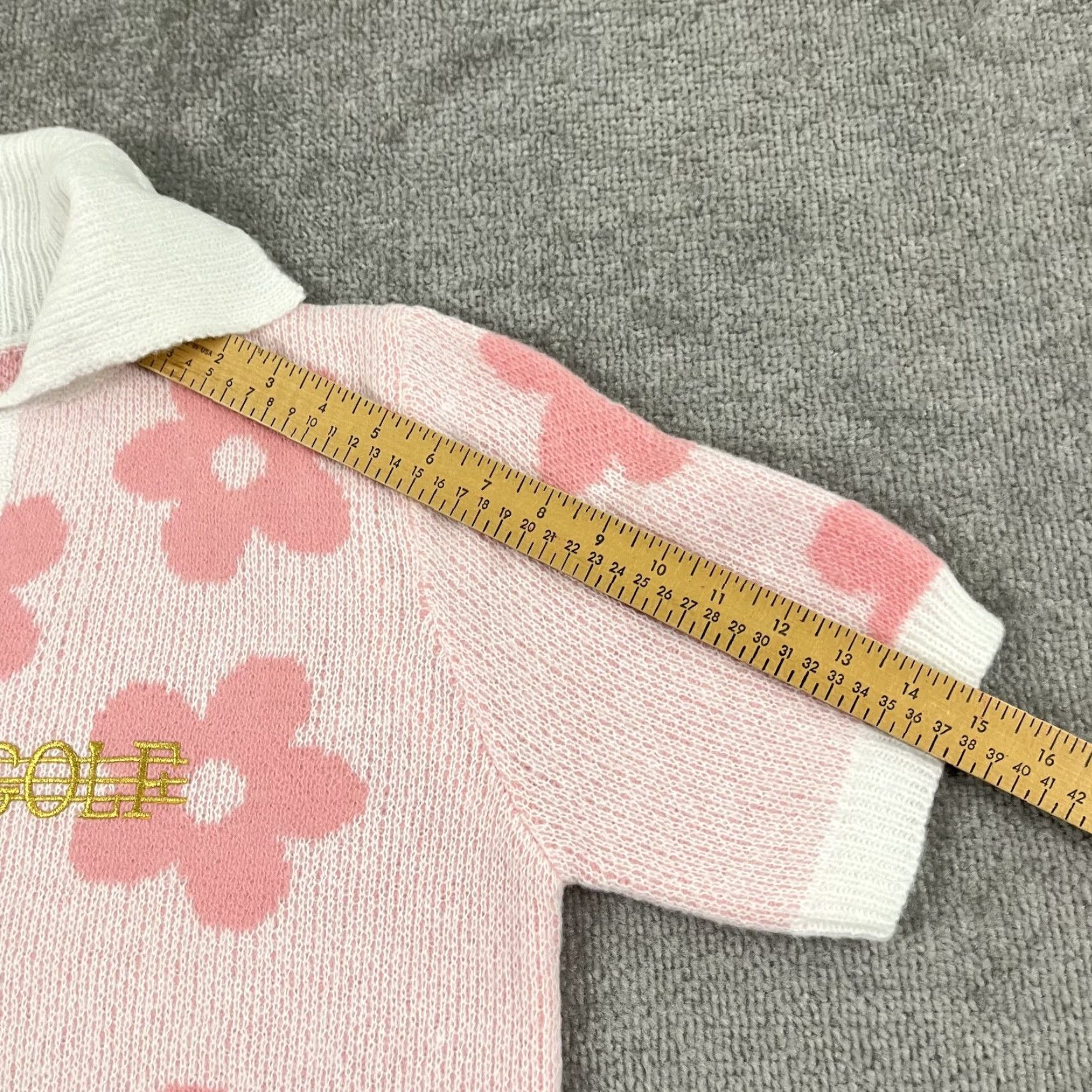 Vintage Judith March Sweater Polo Womens Medium Golf Pink White Floral Knit Preppy Shirt Size M / US 6-8 / IT 42-44 - 6 Thumbnail