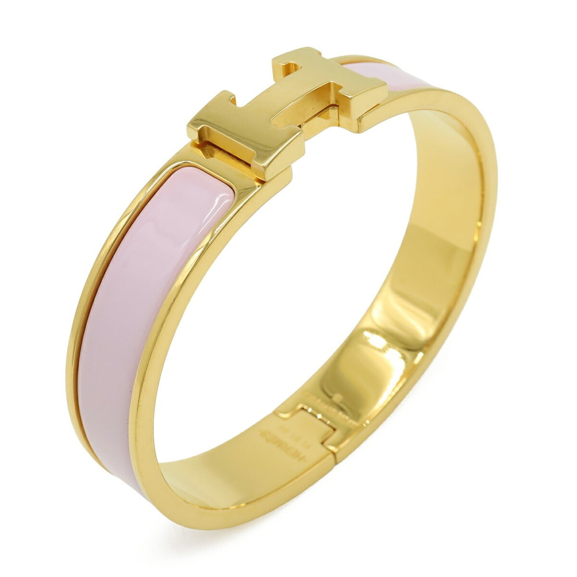 Hermes HERMES Clic H PM Enamel Bracelet Bangle GP Light Pink Size ONE SIZE - 1 Thumbnail