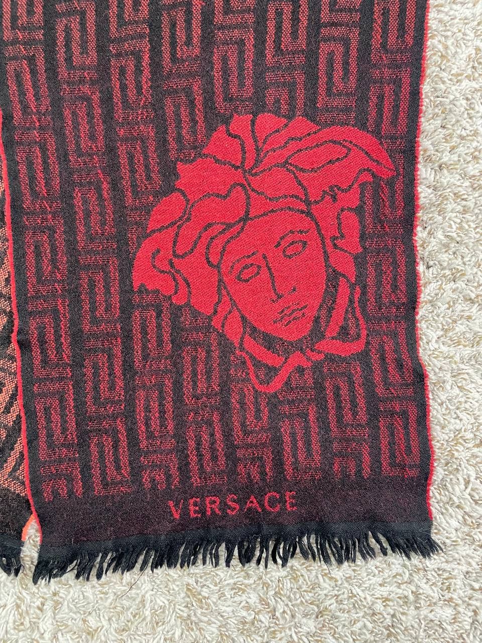 Versace Versace Red Black Wool Reversible Versace Pattern Scarf Size ONE SIZE - 2 Thumbnail