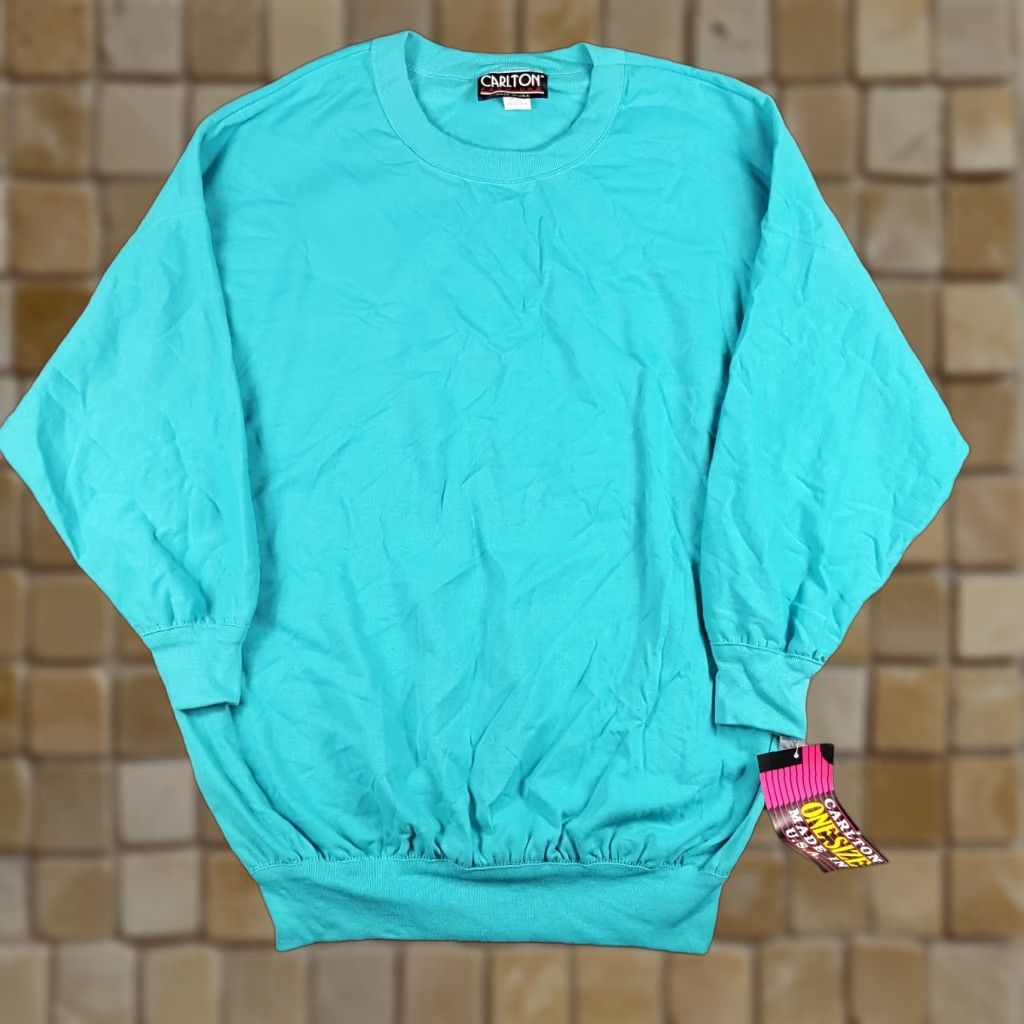 Vintage VINTAGE Carlton Sweatshirt Teal Oversized Crewneck Sweatshirt Women L Blue 80s 90s College Sports Pullover Jumpers Size L / US 10 / IT 46 - 1 Thumbnail