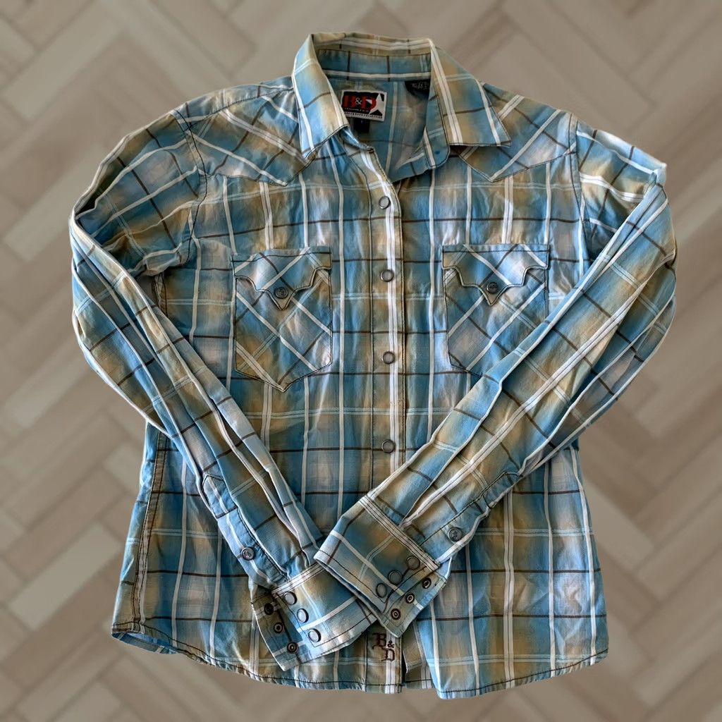 Vintage Brooks & Dunn Panhandle Slim Long Sleeve Plaid Snap Shirt Women's S Blue Size S / US 4 / IT 40 - 1 Thumbnail