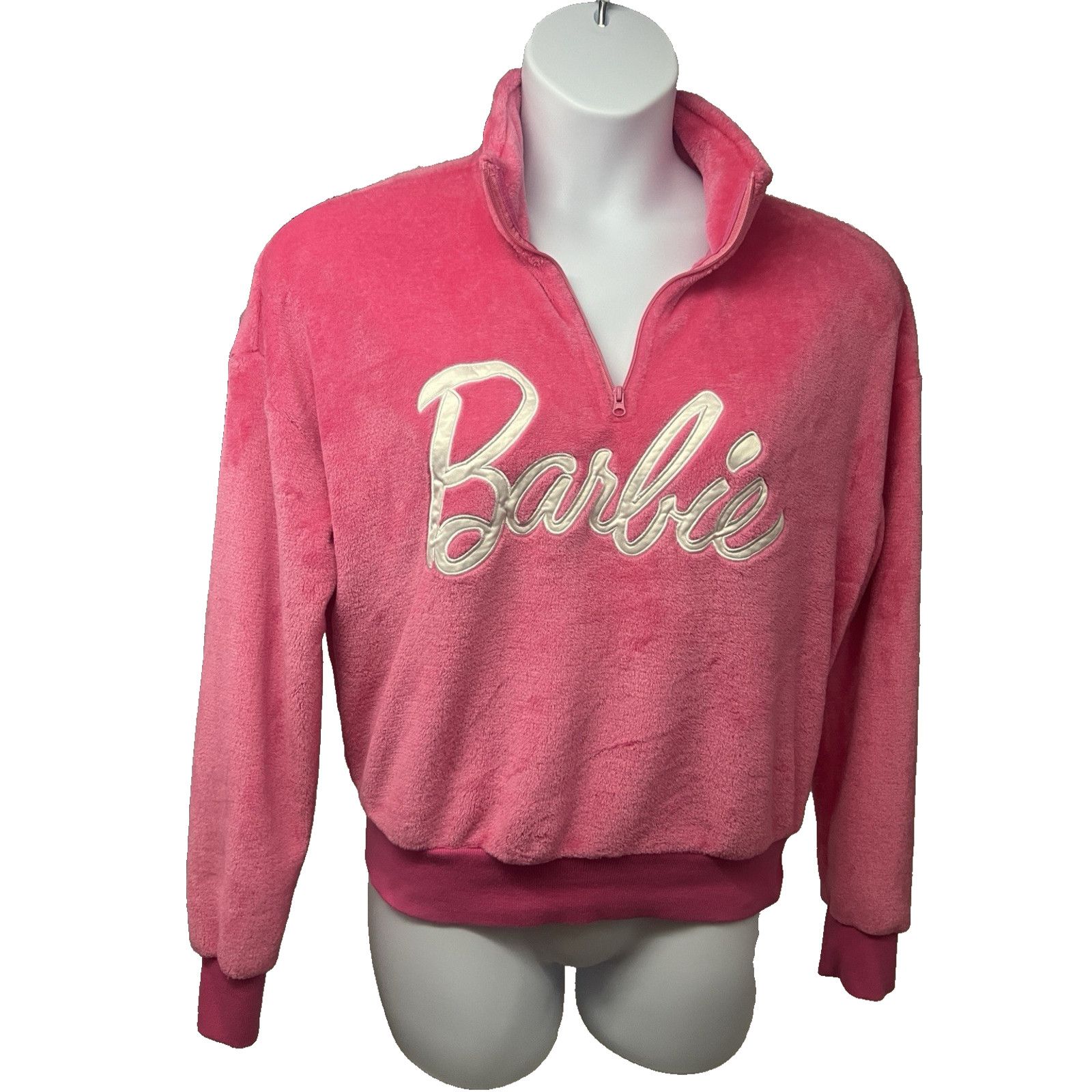 Other Barbie Pink Embroidered Velour 1/4 Zip Pullover Top Shirt M Size M / US 6-8 / IT 42-44 - 4 Thumbnail