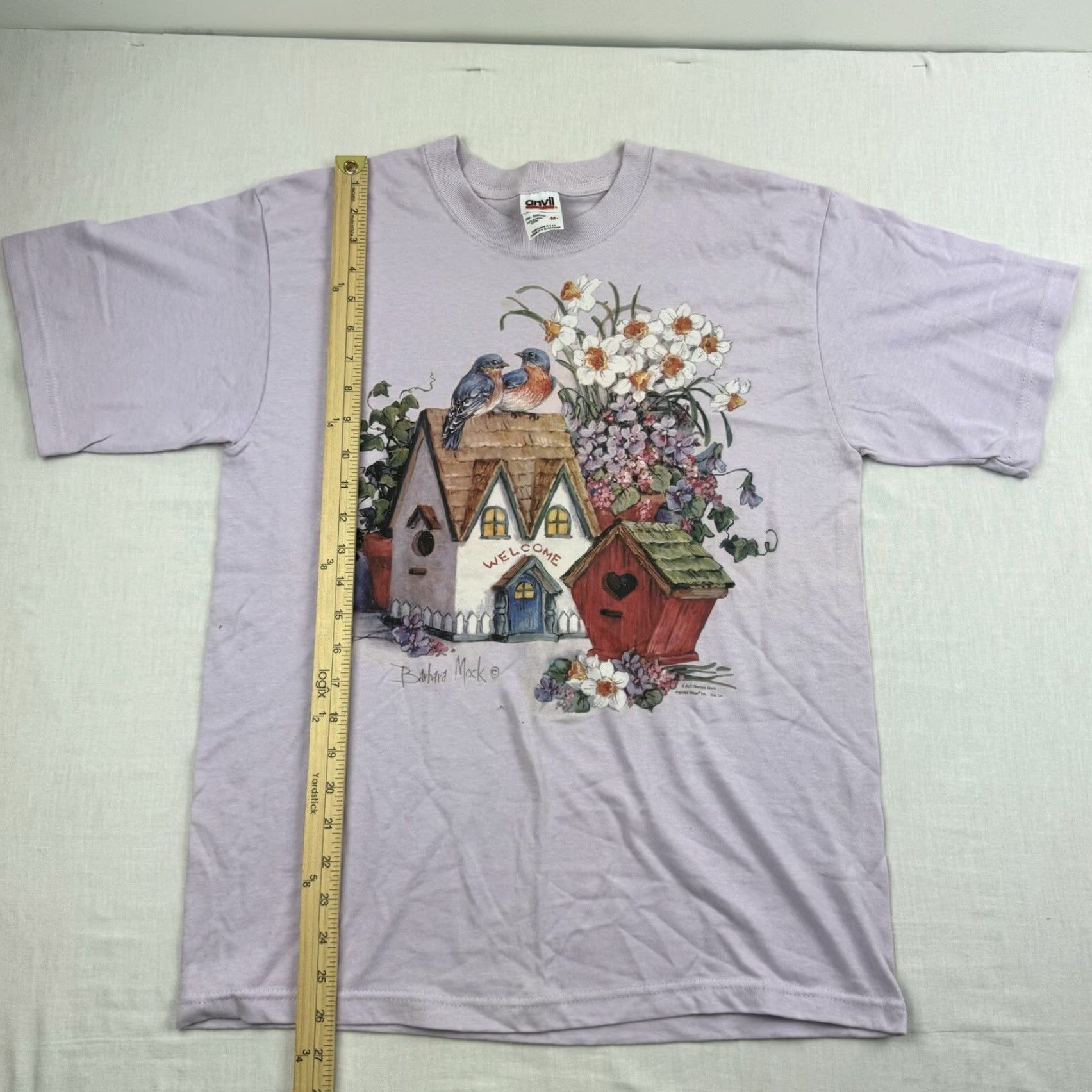 Anvil VINTAGE Anvil Women's T-Shirt Short Sleeve Crew Neck Medium Purple Nature Birds Flowers Y2K Size M / US 6-8 / IT 42-44 - 7 Thumbnail
