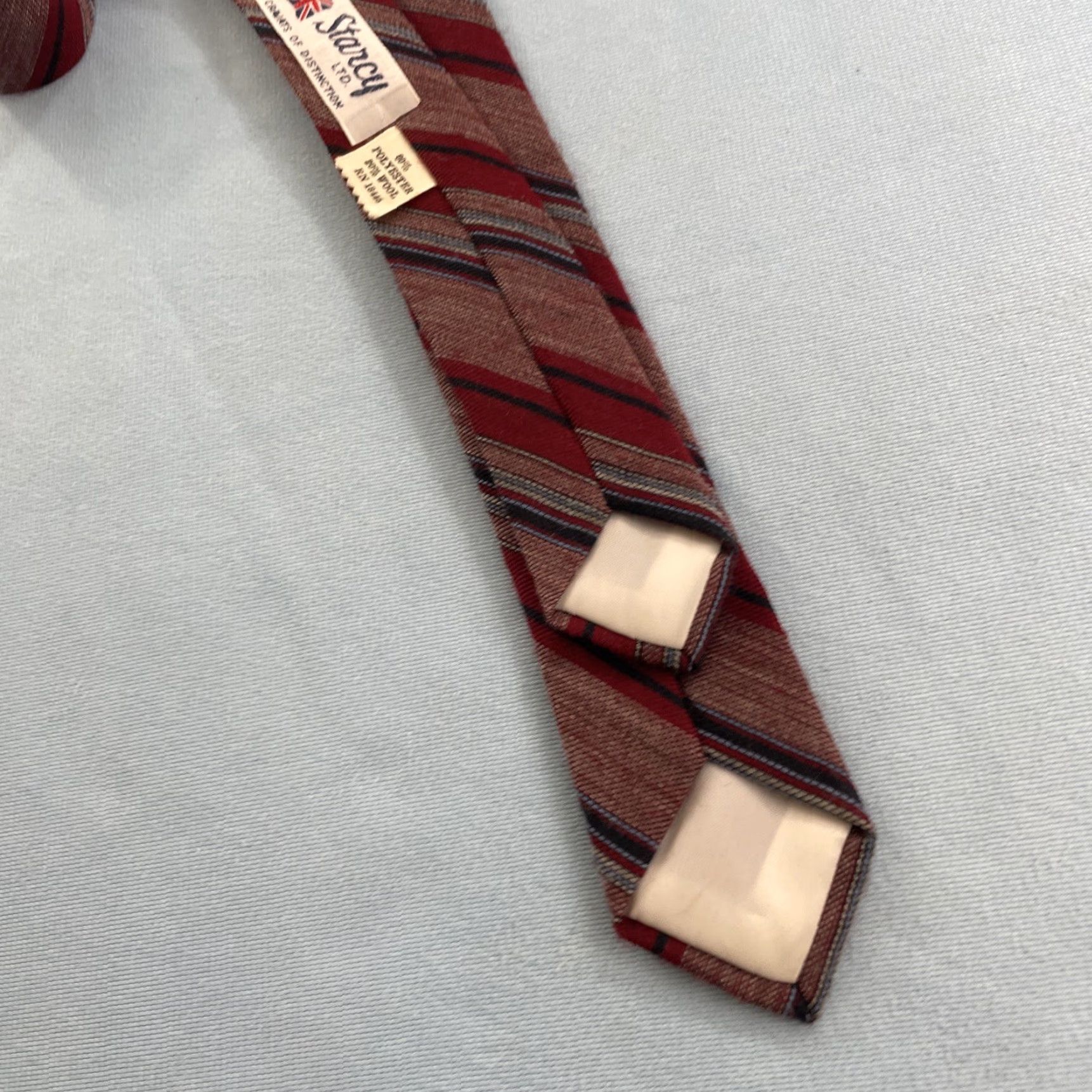 Vintage VINTAGE Stacy Stavy Cravats Wool Repp Tie 2" Slim Stripe Red Texture Poly Blend MCM Mod 2x54 Capsule Slim Necktie Mens Size ONE SIZE - 6 Thumbnail