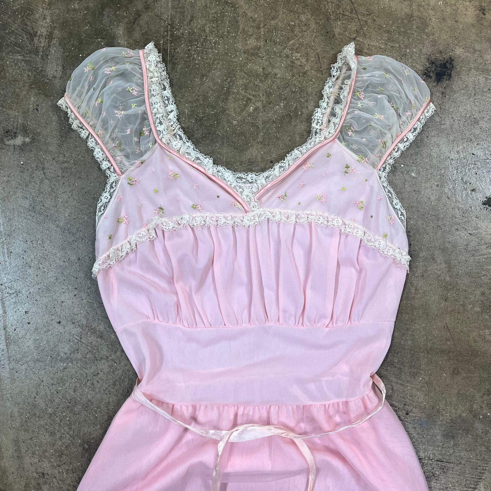 Other Pastel Pink 1960s Coquette Embroidered Nightgown Sheer Dress Size S / US 4 / IT 40 - 2 Thumbnail