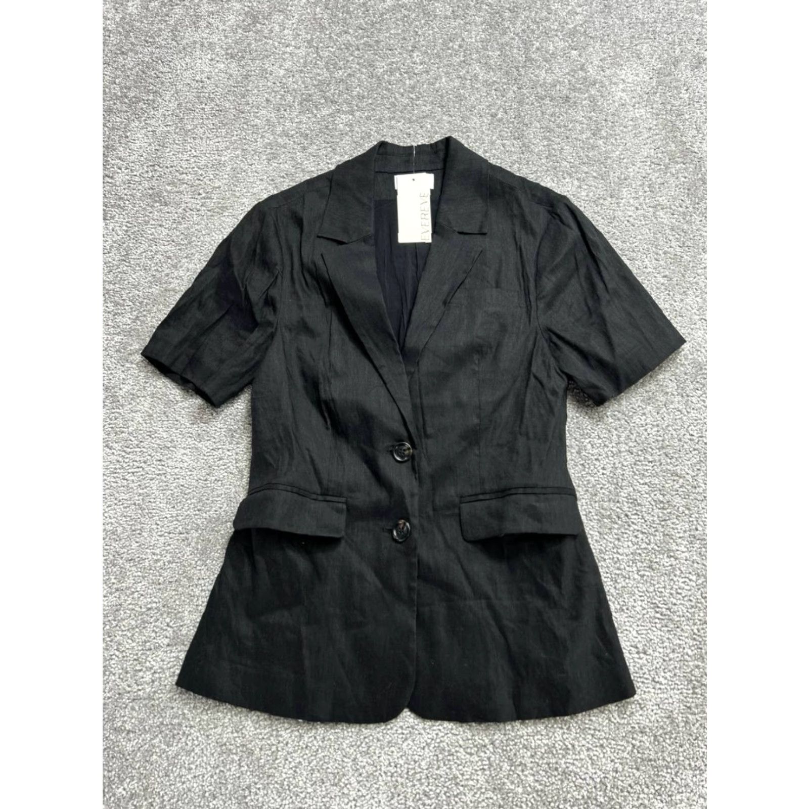 Vintage Evereve Blazer Jacket Womens XS Black Notch Single-Breasted Short Sleeve Linen Spandex Dressy New Size XS / US 0-2 / IT 36-38 - 2 Thumbnail