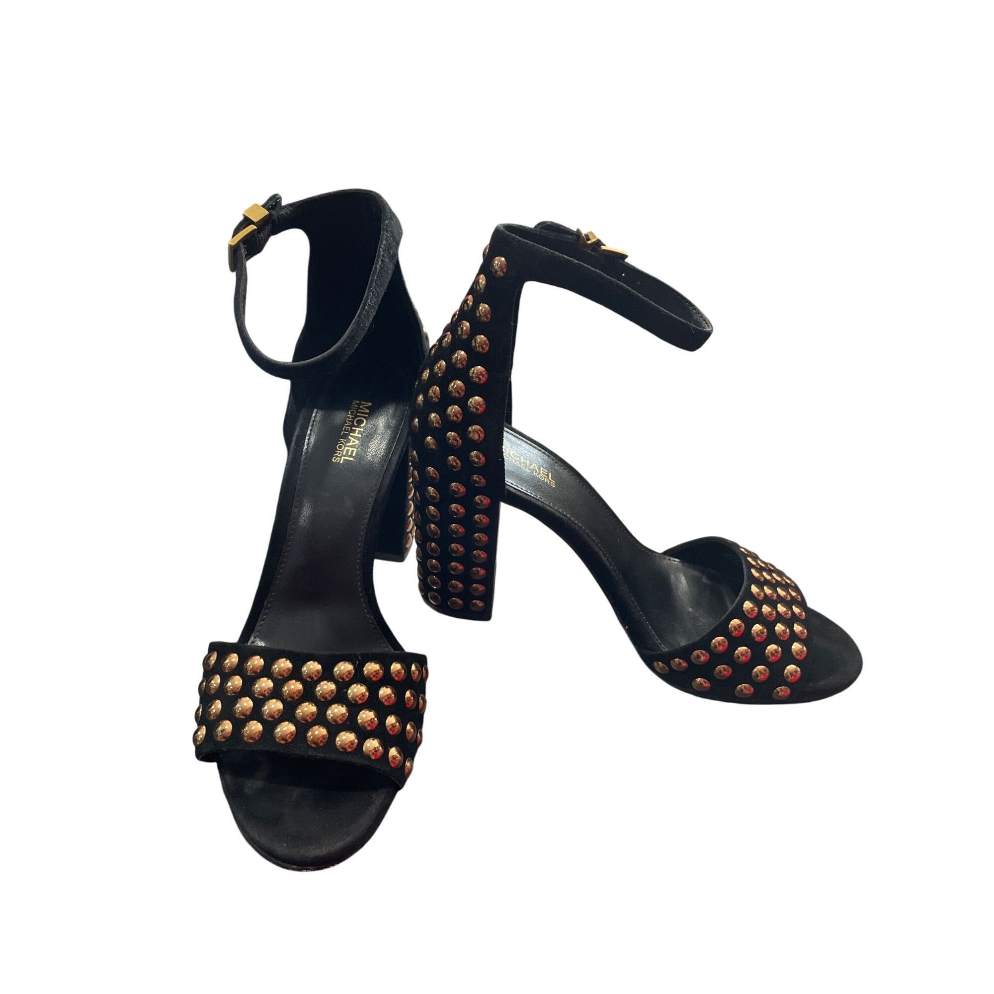 Michael Kors Michael Kors Leela Black Suede Gold Studded Heels Size 7M SK Size US 7 / IT 37 - 10 Thumbnail