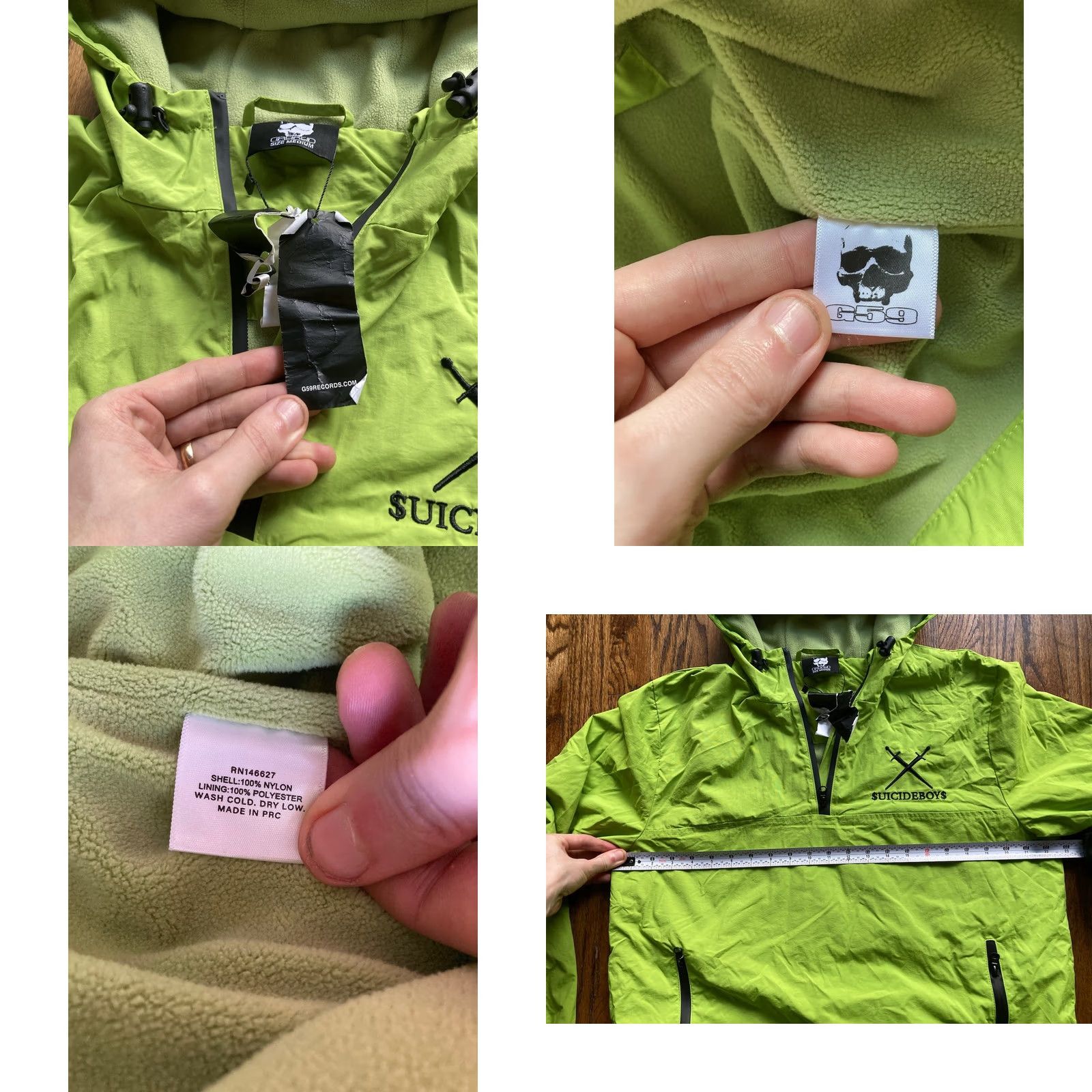 Vintage NWT G59 Suicideboys Jacket Windbreaker Hooded Green M Medium Men Zip Pockets Lightweight Lined Nylon Safe Shelter Size US M / EU 48-50 / 2 - 8 Thumbnail