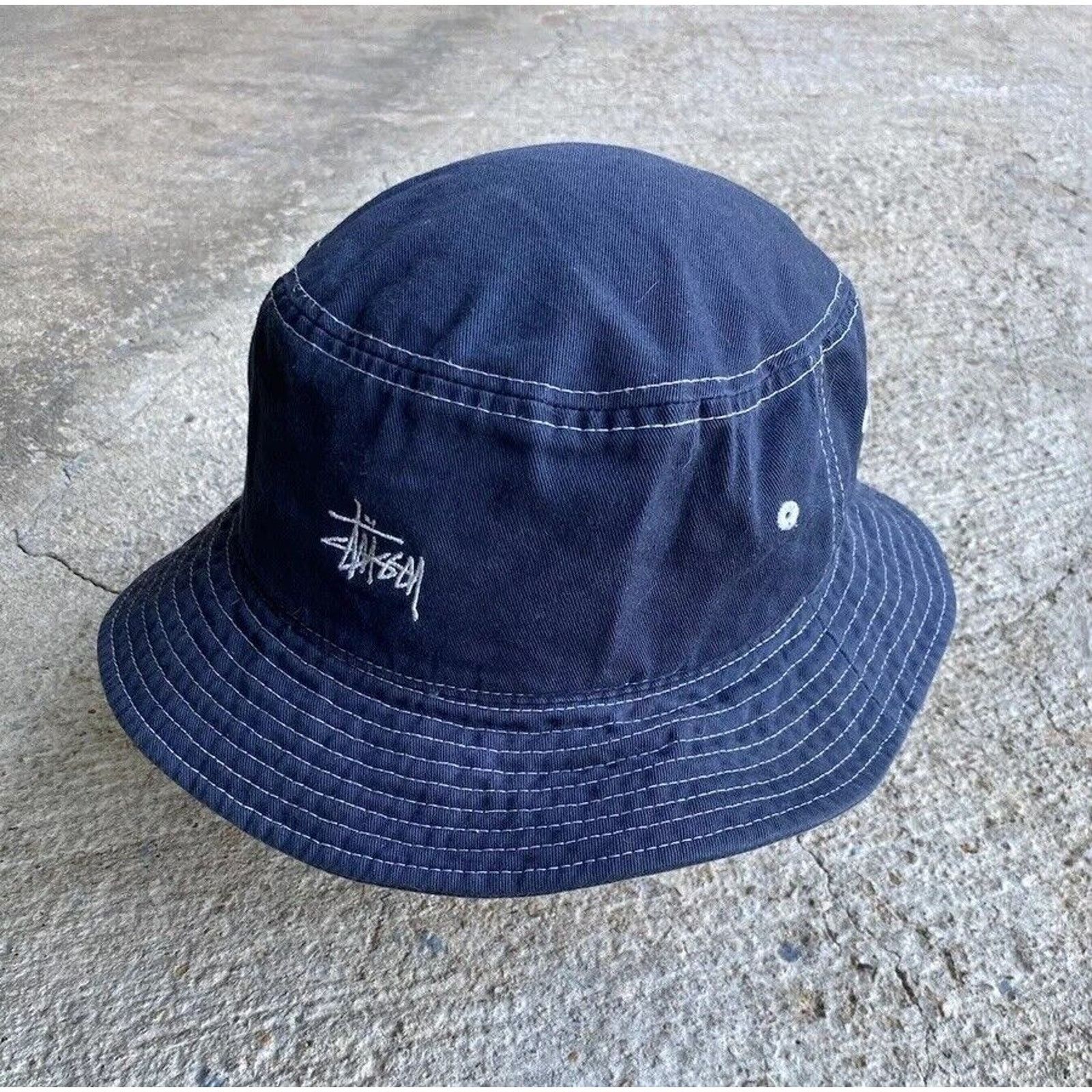 Vintage Stussy Bucket Hat Blue Navy Size L/XL Logo Y2K Used