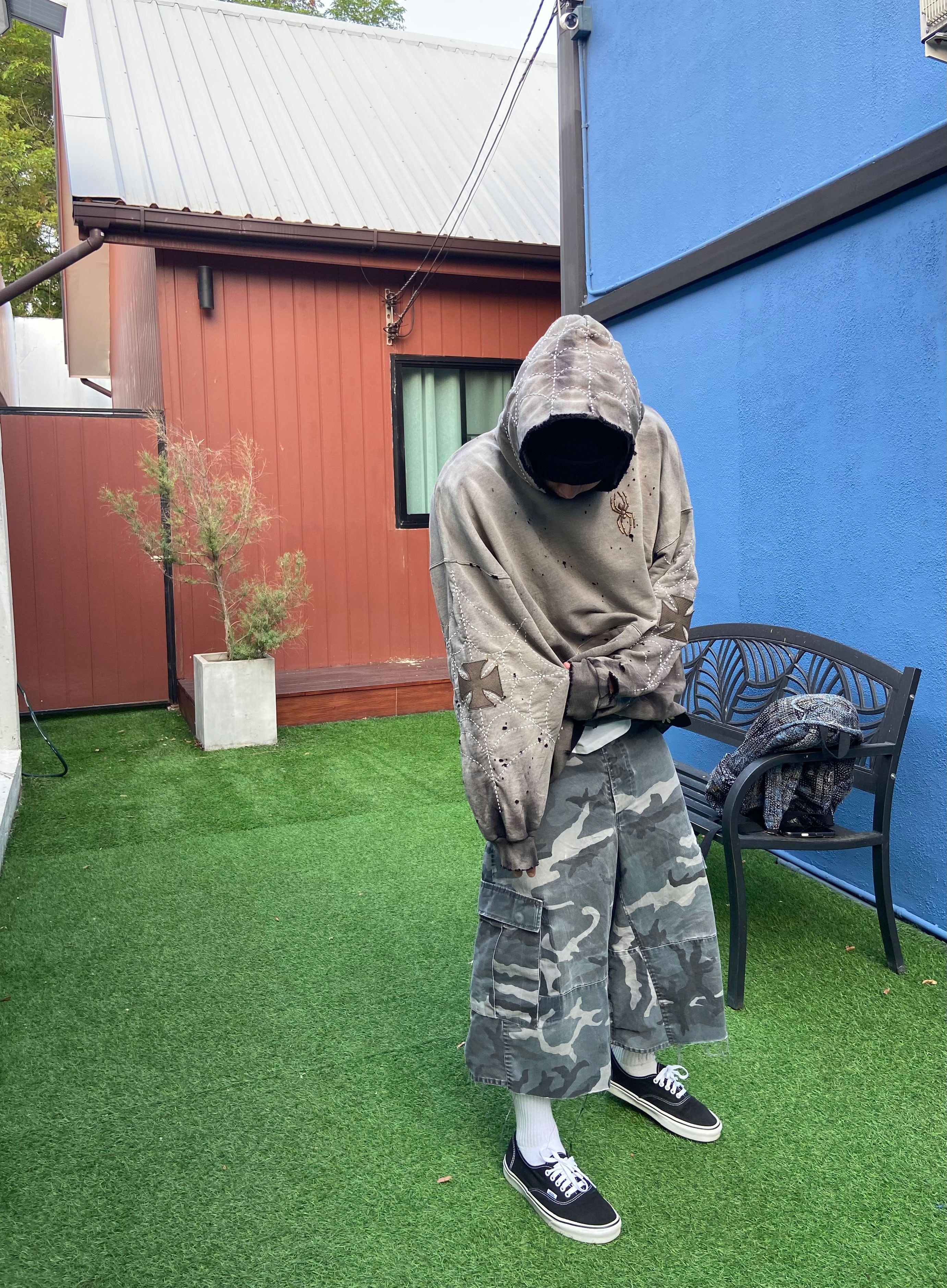 Japanese Brand XXL* Thrashed & Faded Sashiko Spider Web Hoodie Size US XXL / EU 58 / 5 - 4 Thumbnail