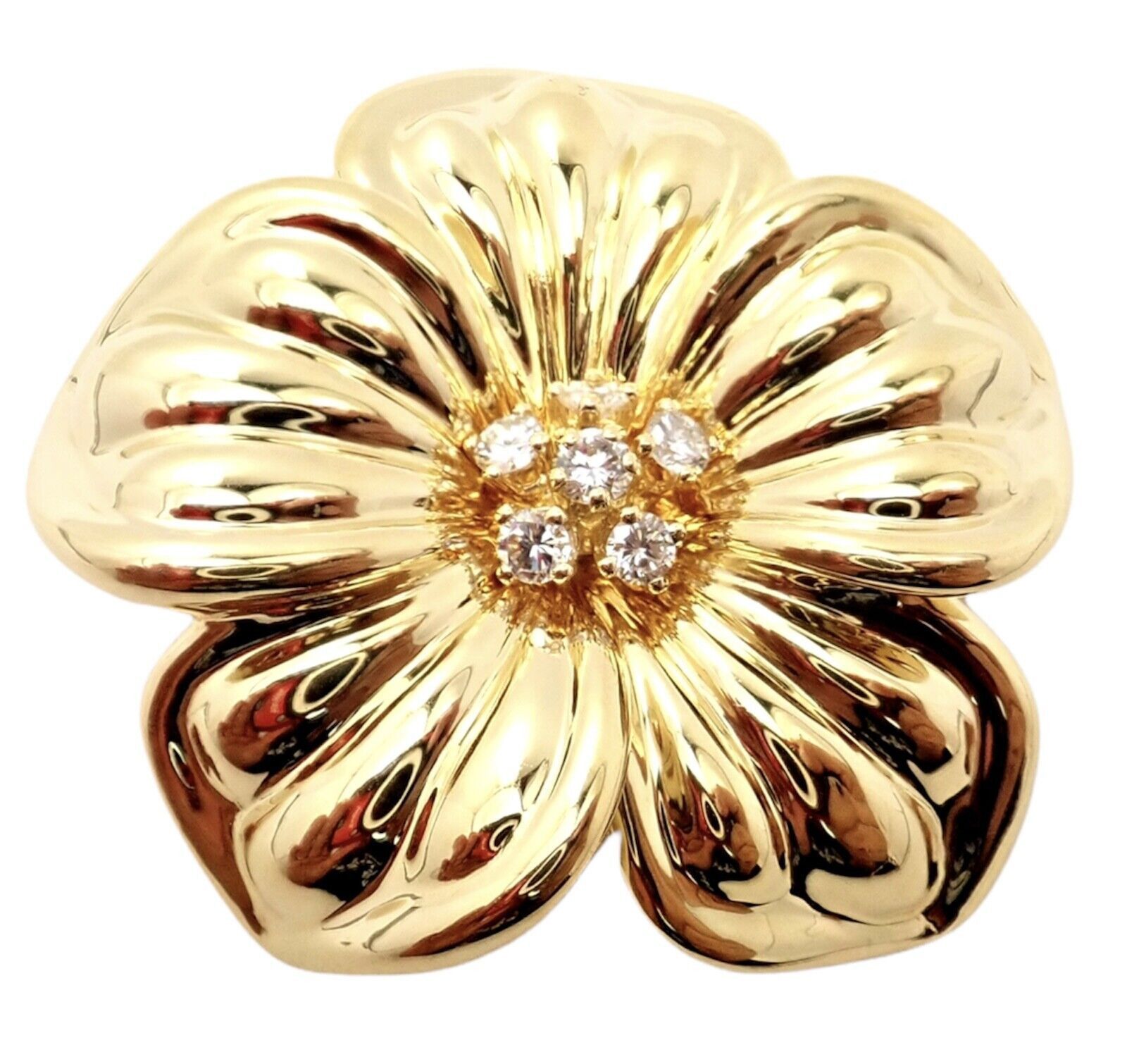 Van Cleef & Arpels Diamond 18k Yellow Gold Magnolia Flower Pin Brooch Size ONE SIZE - 7 Thumbnail
