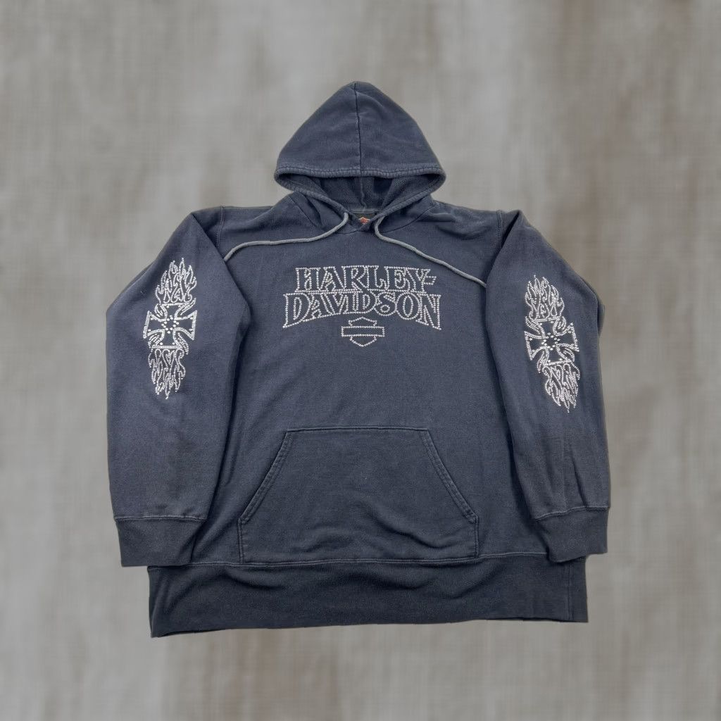 Harley Davidson VINTAGE Harley-Davidson Hoodie 1X Womens Y2K Black Rhinestone Wings Sleeve Flame Size XL / US 12-14 / IT 48-50 - 1 Thumbnail