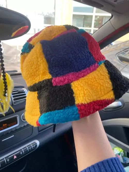 Other Patchwork Pattern Faux Fur Bucket Hat Size ONE SIZE - 2 Thumbnail