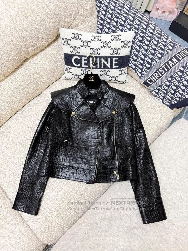 Chanel Chanel Crocodile pattern lotus leaf collar lapel long-slee Size XXS / US 00 / IT 34 - 1 Thumbnail