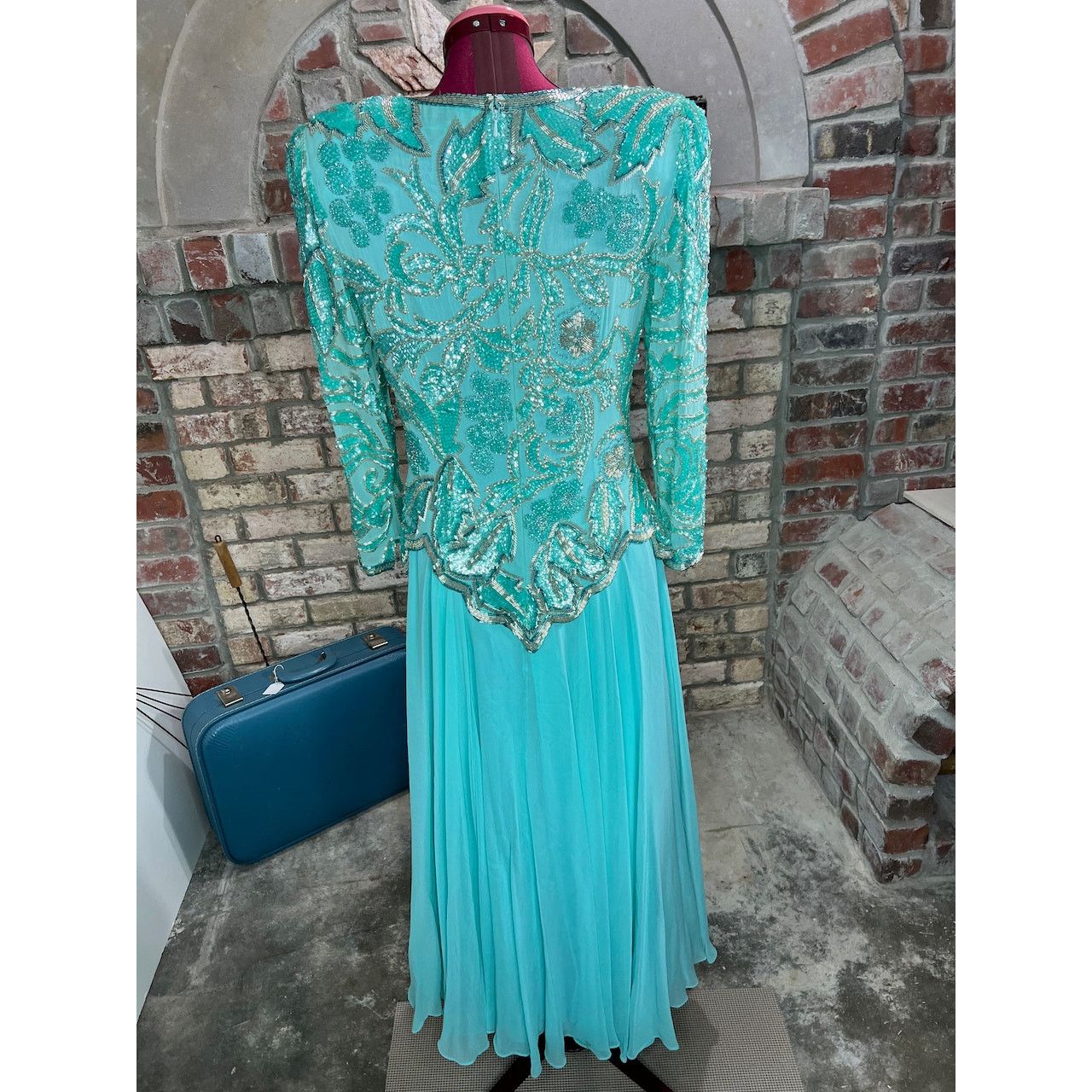 Other dress formal beaded 100% silk swing skirt shoulder pads blue Size M / US 6-8 / IT 42-44 - 8 Thumbnail