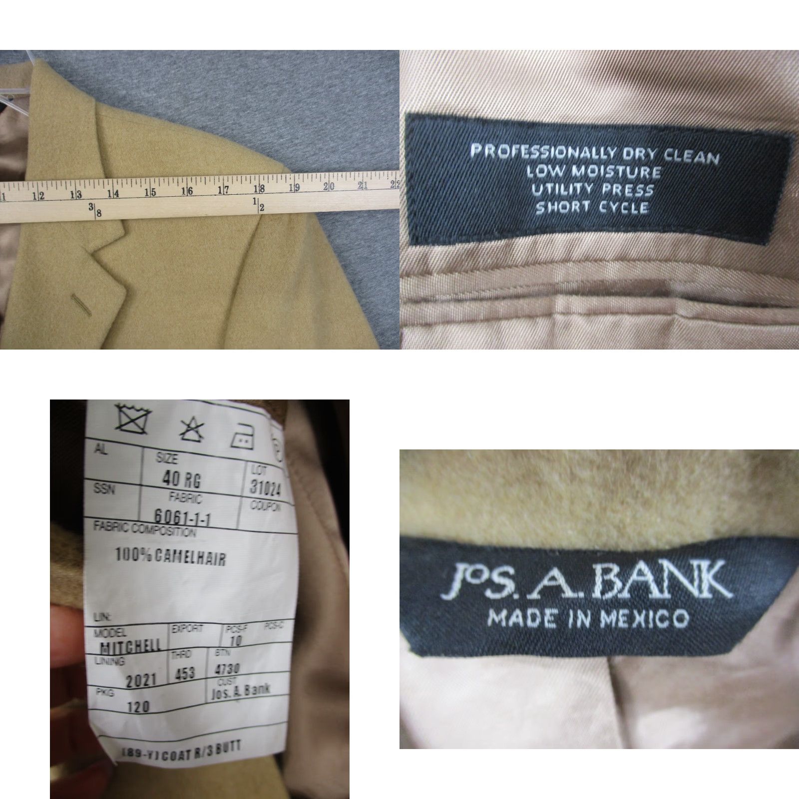 Jos. A. Bank VINTAGE Jos. A. Bank Blazer Men 40 Beige Camel Hair Single-Breasted 3-Button Notch Lapel Shirt Fashion CR 40 Beige Size 40R - 8 Thumbnail
