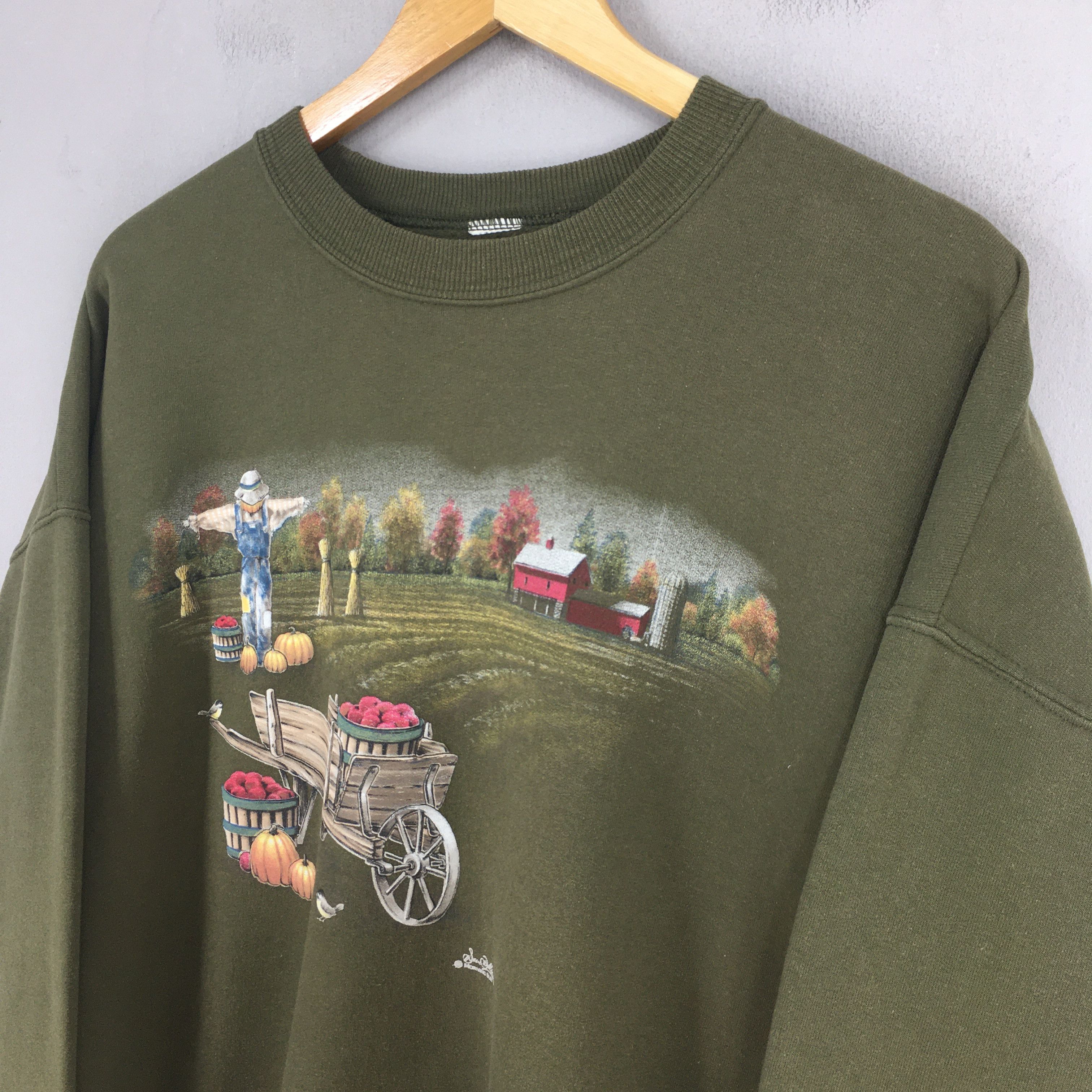 Country Road Vintage 90s Pumpkin Farm Green Sweatshirt XLarge Size US XL / EU 56 / 4 - 3 Thumbnail