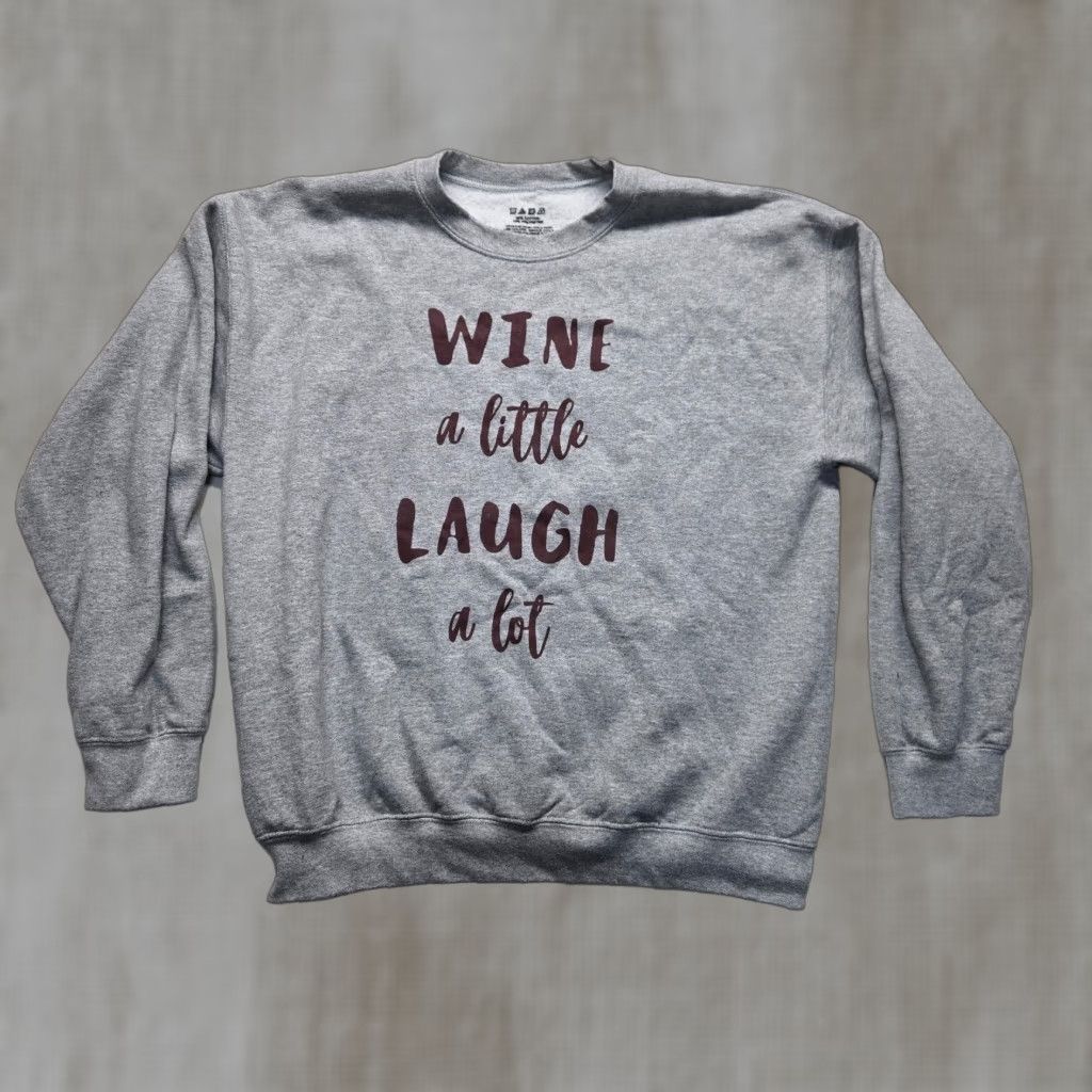 Vintage Vintage Unisex Gray Pullover Sweater L "Wine a Little Laugh a Lot" Long Sleeve Adult Clothing Size L / US 10 / IT 46 - 1 Thumbnail