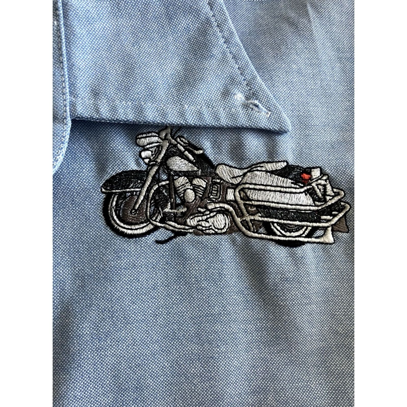 Vintage Manhattan Shirtmakers Shirt Men L Blue Cotton Knit Short Sleeve Embroidered Motorcycle Button-Up Casual Regular Size L Mens Size US L / EU 52-54 / 3 - 2 Thumbnail