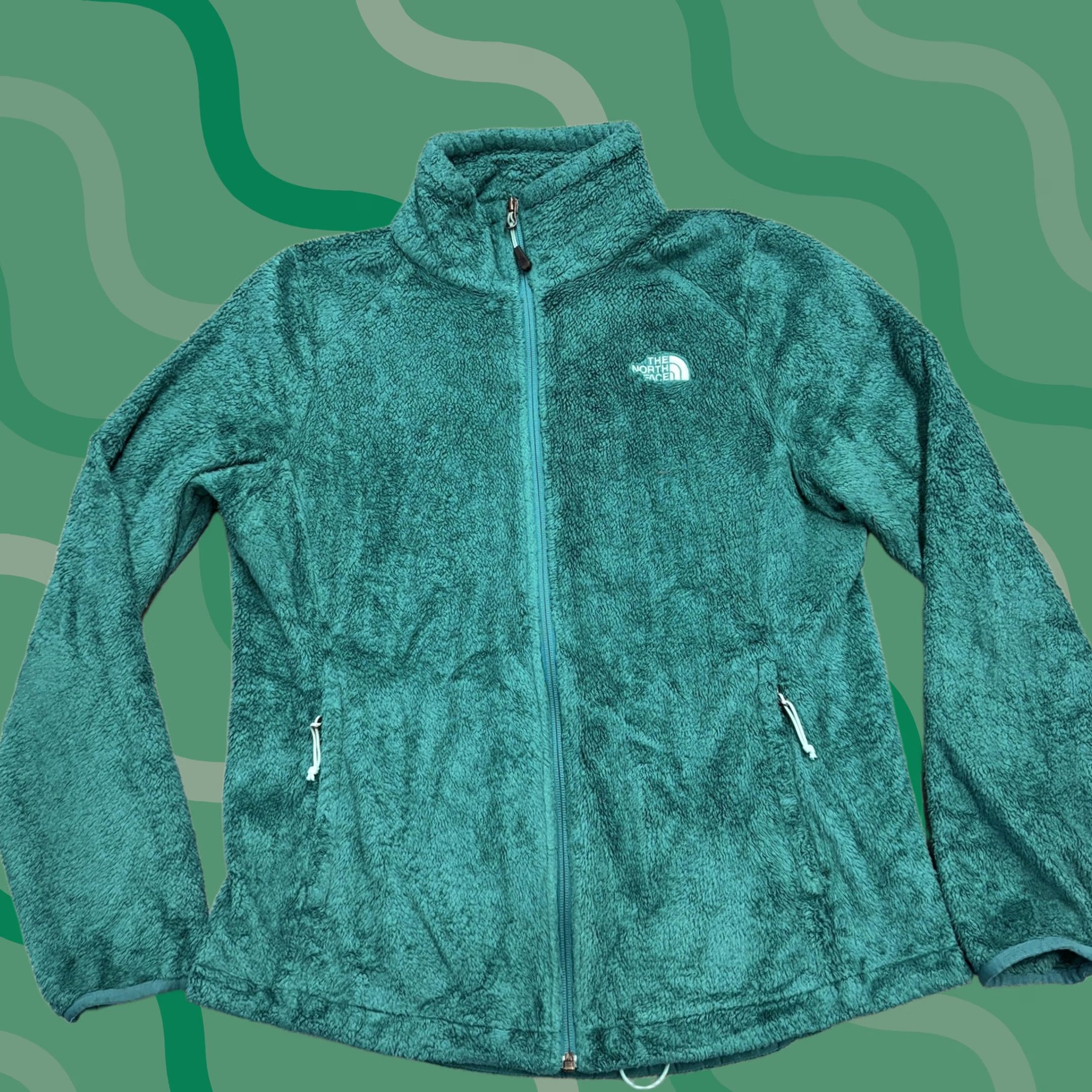 The North Face The North Face Jacket Womens L Teal Fleece Full Zip Soft Warm Outdoor Localized Green Logo Zipper Pockets Collared Mid-Length Size L / US 10 / IT 46 - 1 Thumbnail