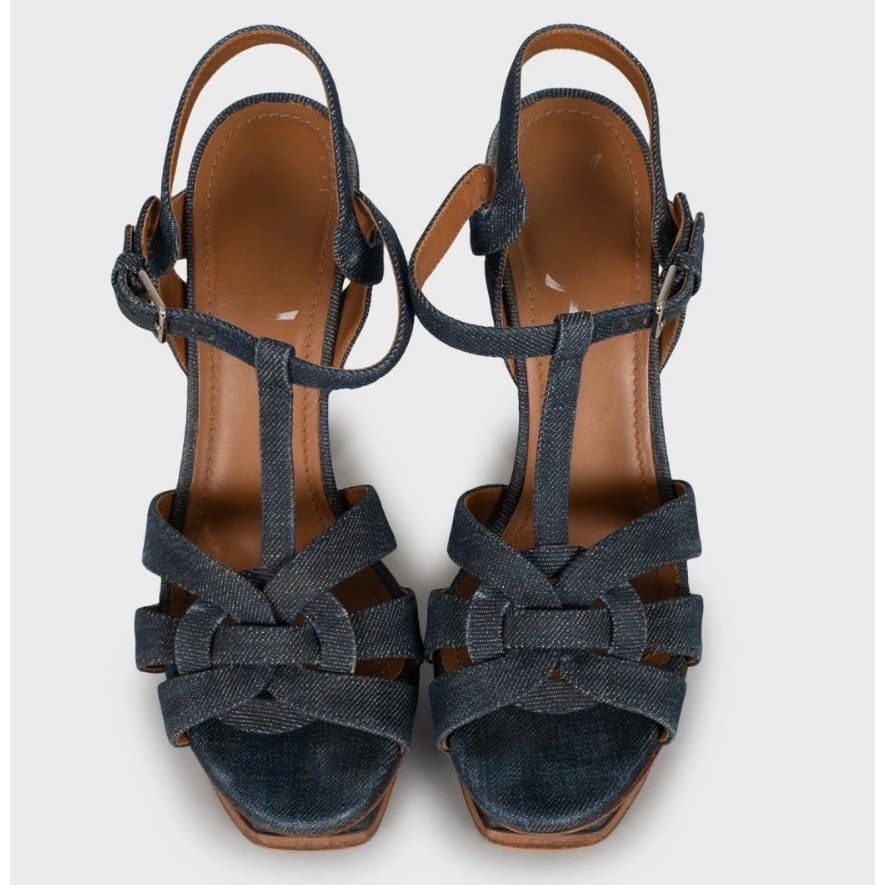 Saint Laurent Paris Stylish Saint Laurent Tribute Denim Sandals - Size 37.5 Size US 6.5 / IT 36.5 - 2 Thumbnail